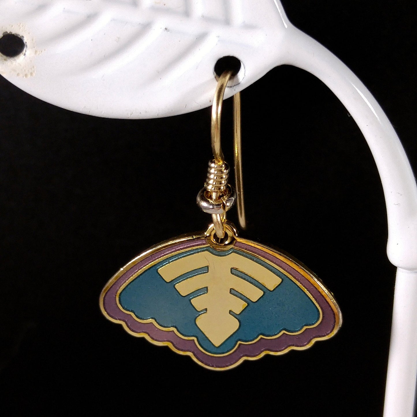 Vintage Laurel Burch Teal & Purple Enamel Drop Earrings, Gold Plated