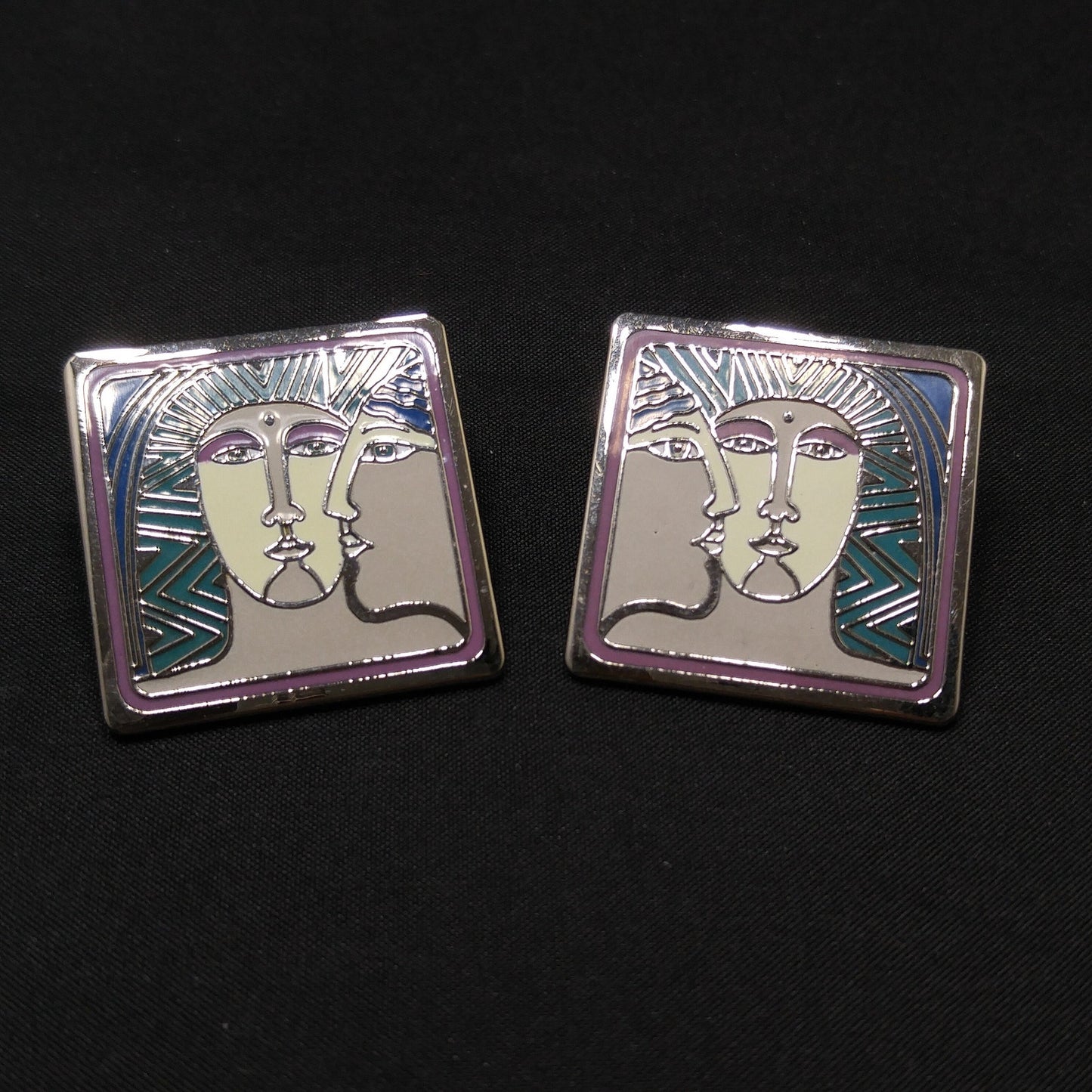 Vintage Laurel Burch "Ancient Ancestors" Post Earrings, Rhodium Plated