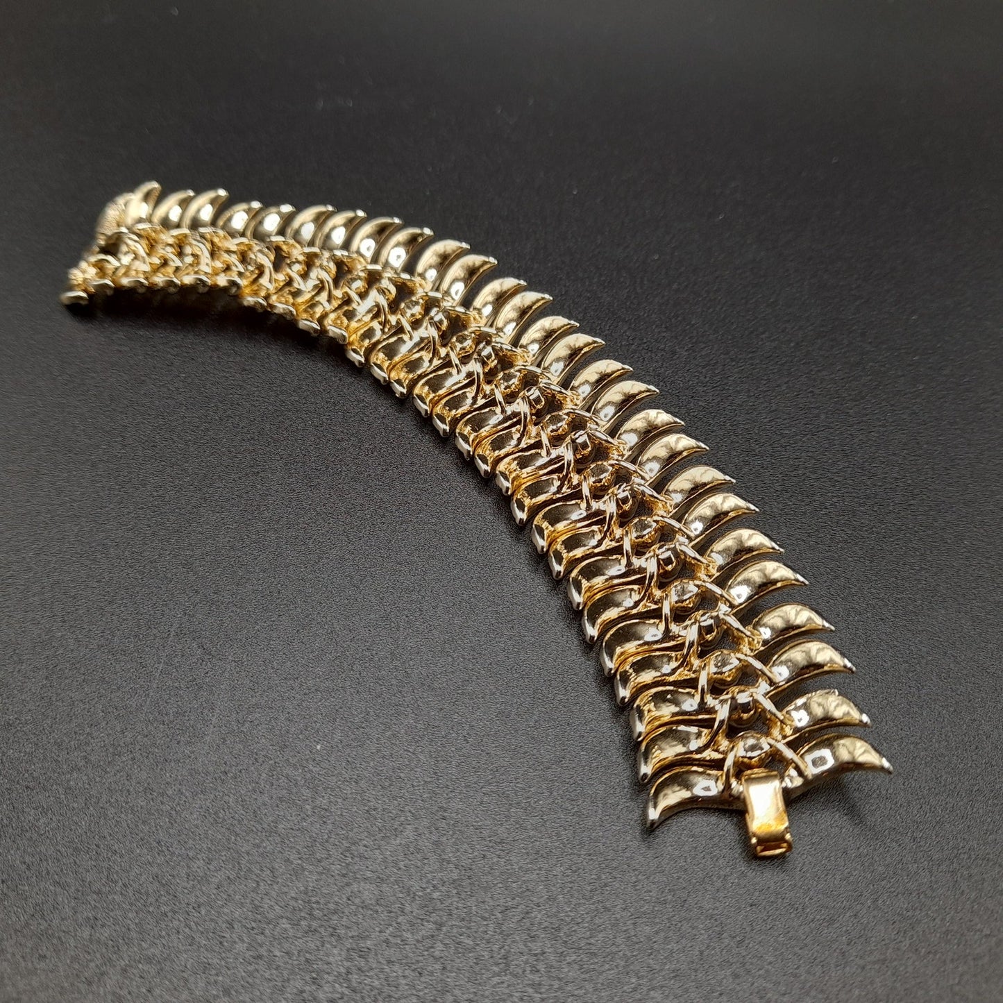 Vintage Kramer Wide Bracelet, Faux Pearls, Gold Plated, 1960s Jewelry