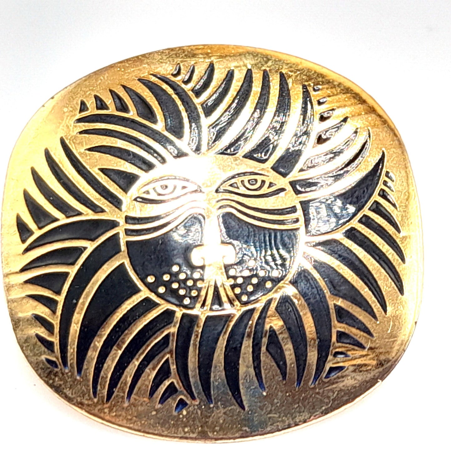 Laurel Burch "Eskimo Lion" Earrings, Black Enamel, Gold Plated, 1980s Vintage