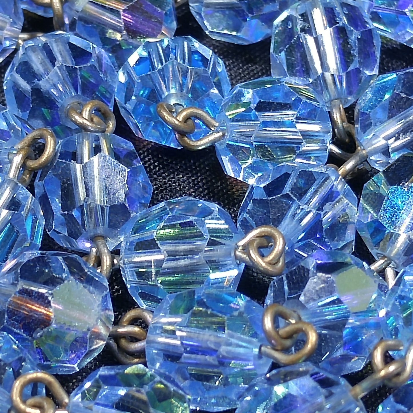 Blue Austrian Crystal Beaded Necklace, Long Rosary Style, 1960s Vintage Jewelry