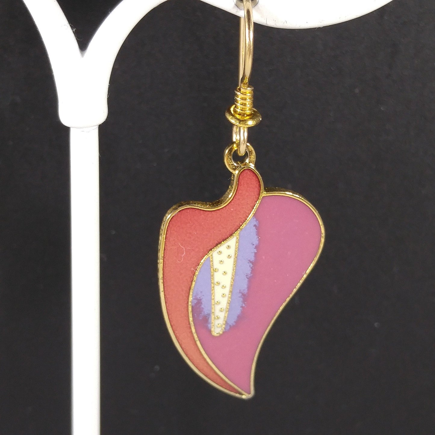 Vintage Laurel Burch "Calla Lily" Floral Drop Earrings, Gold Plated