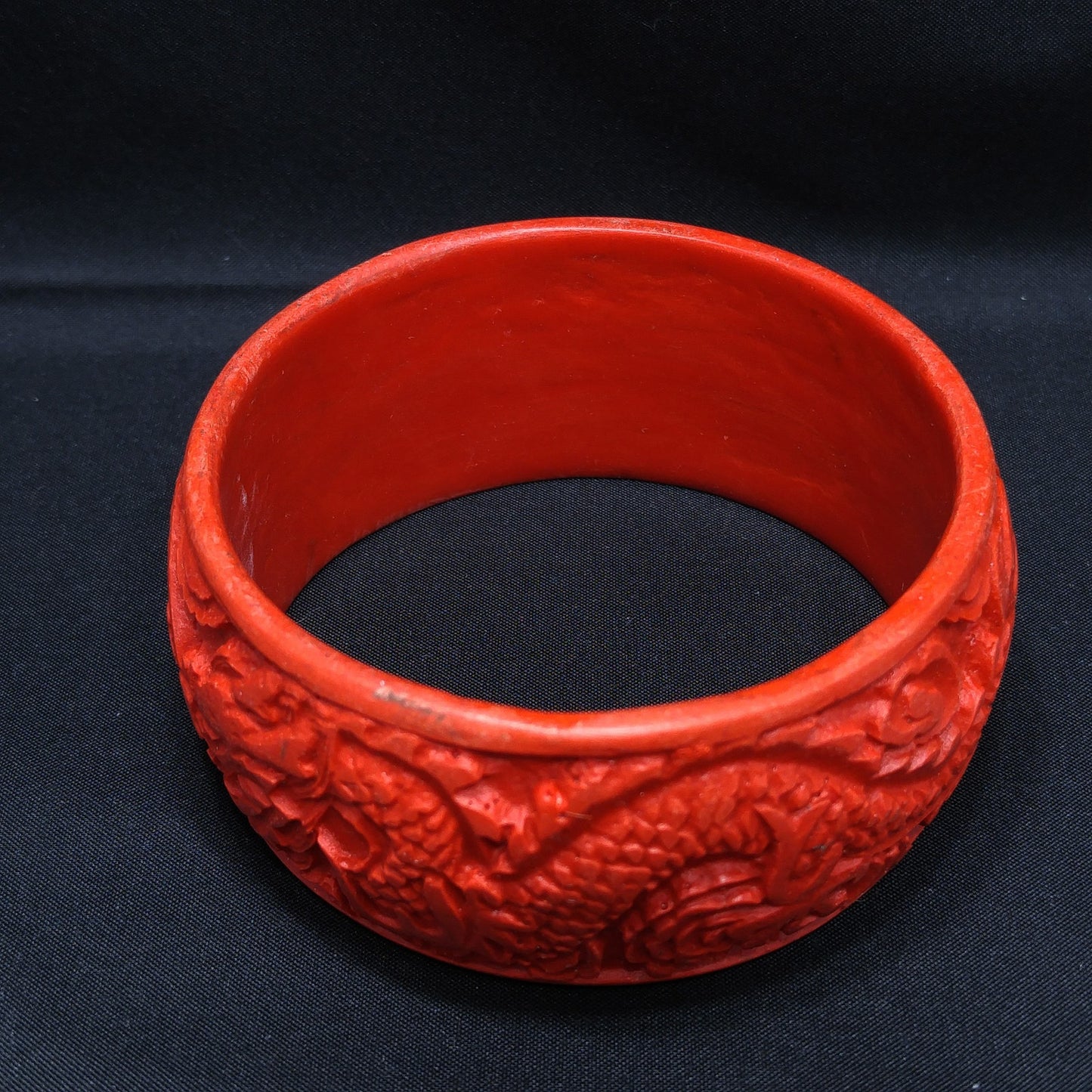Chinese Carved Dragon Wide Bangle Bracelet, 1960 Vintage Jewelry