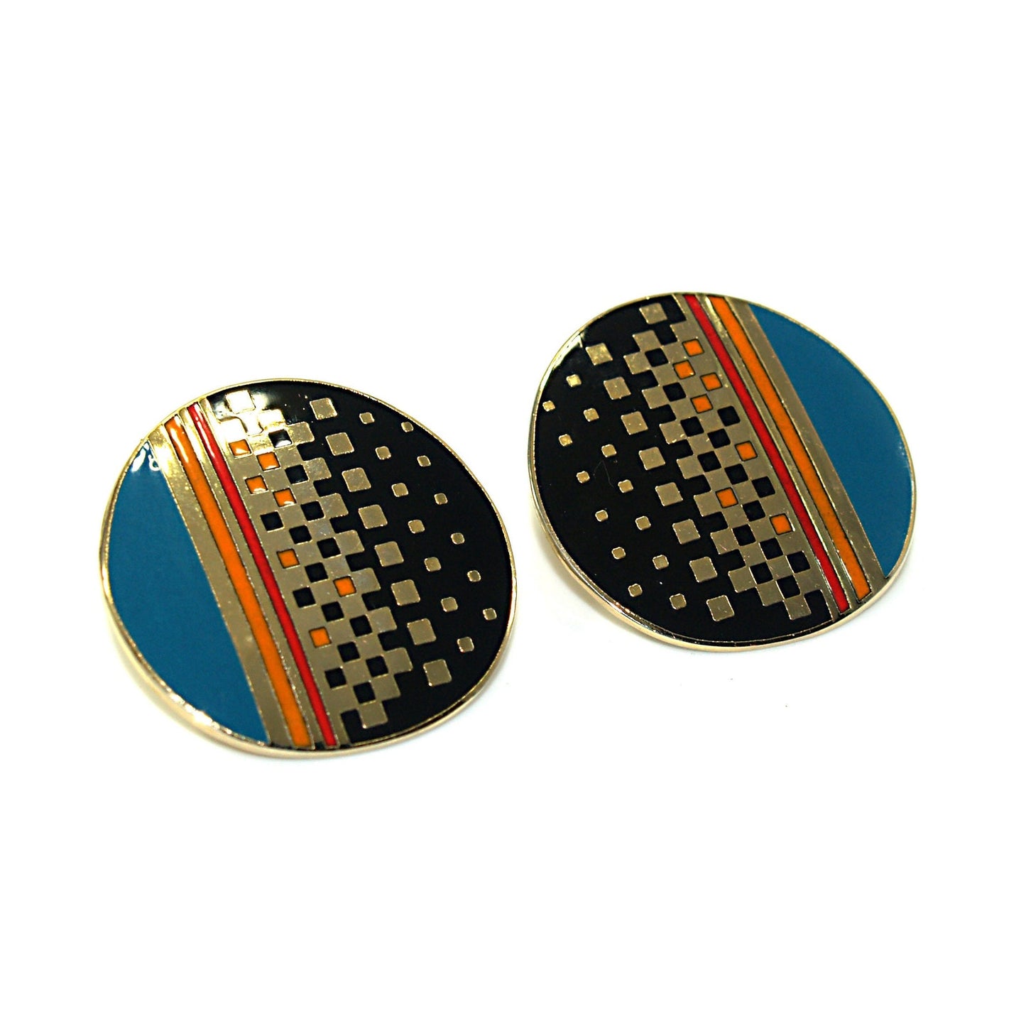 Laurel Burch "RAJI" Post Earrings, Round Enamel Cloisonne, Geometric Design