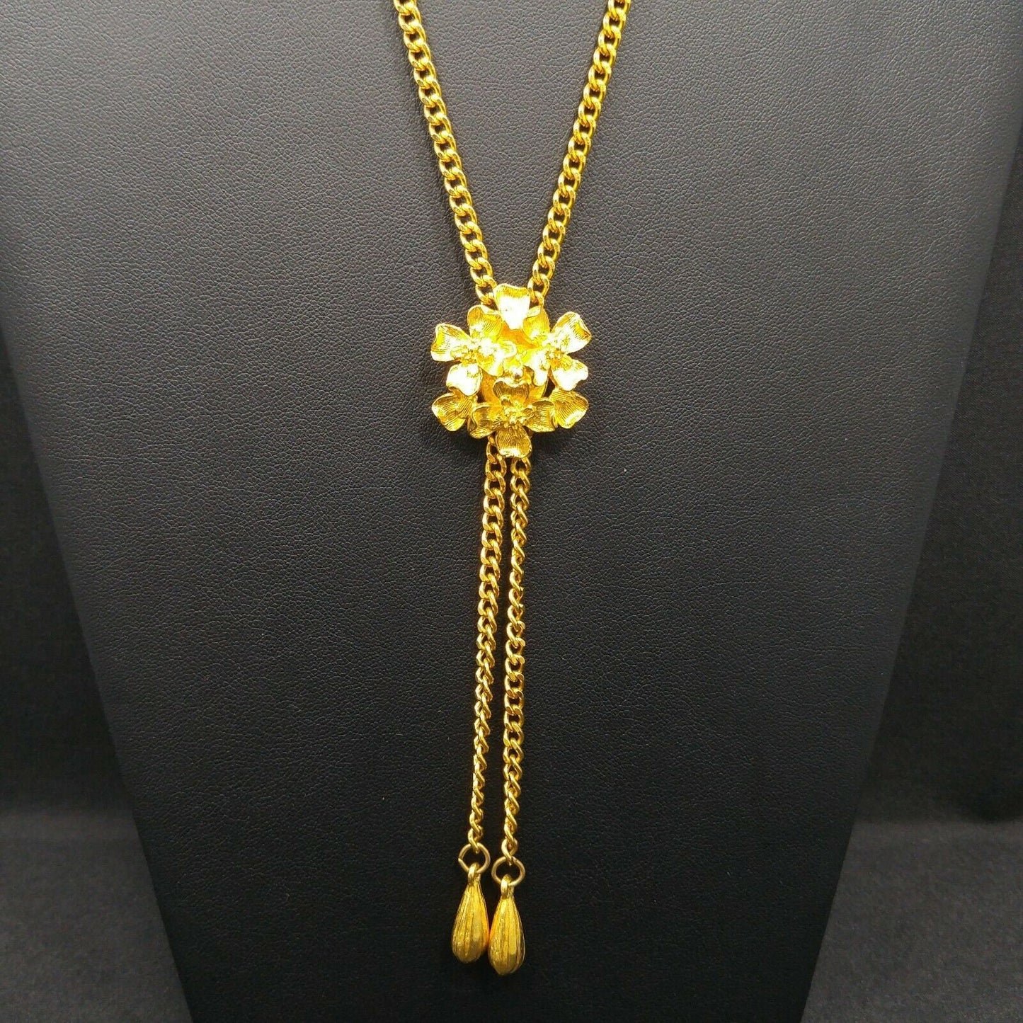 Vintage Florenza Lariat Floral Pendant, Gold Plated, Adjustable, 1960s Vintage Jewelry
