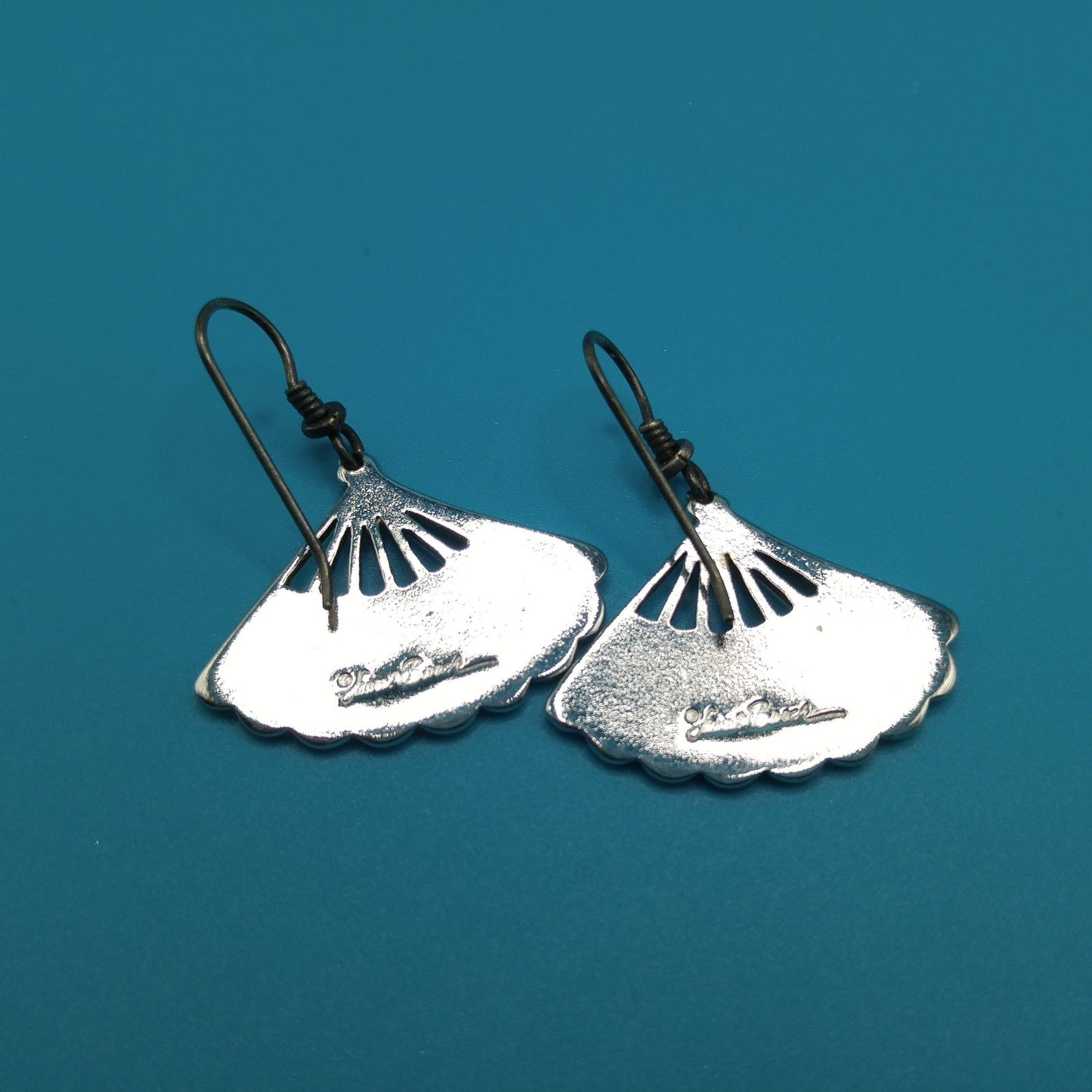 Laurel Burch Fan Earrings, Rhodium Plated, Silver Plated Ear Wire, 1980s Vintage Jewelry