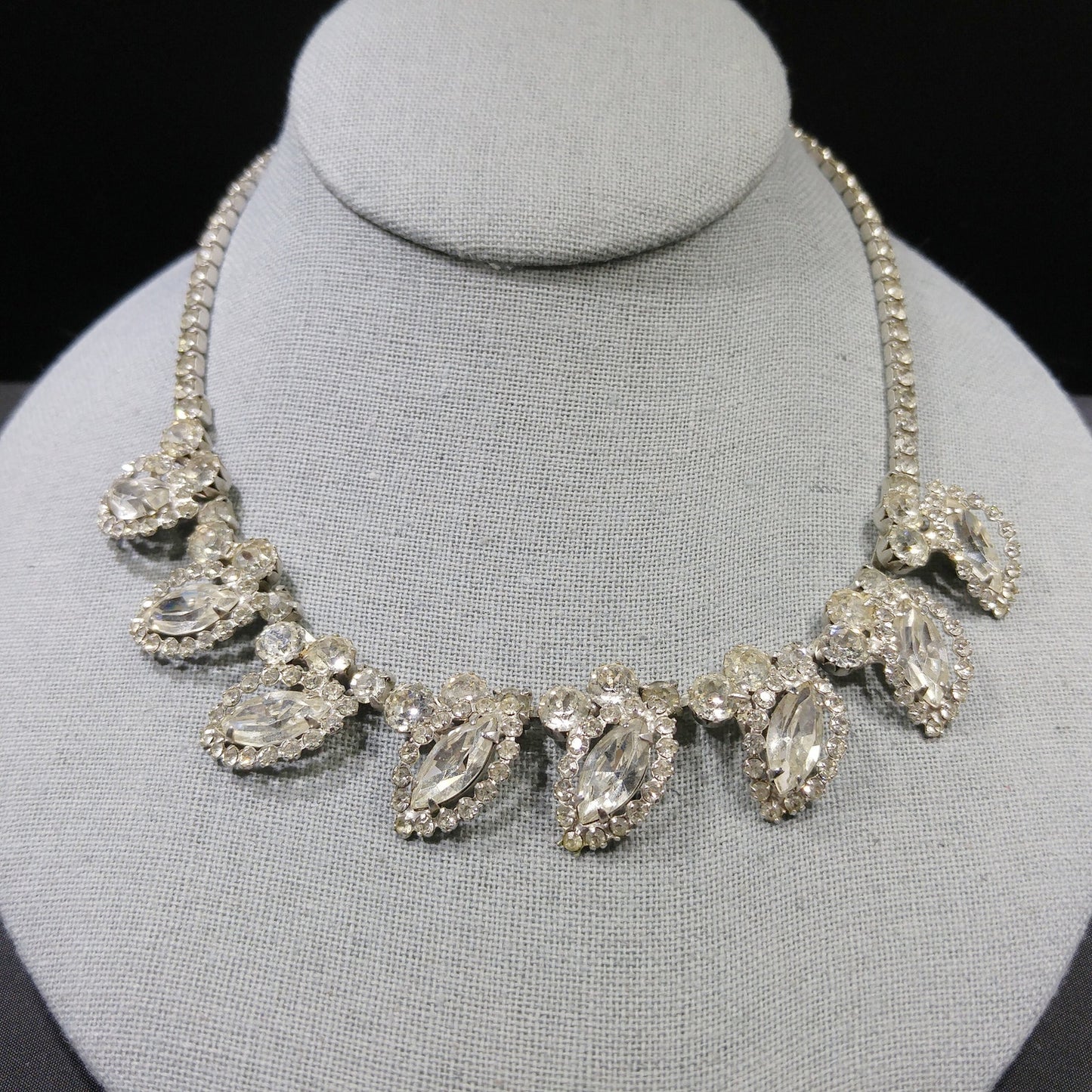 Weiss Wedding Clear Rhinestone Necklace, Rhodium Plated, 1950s Vintage Jewelry