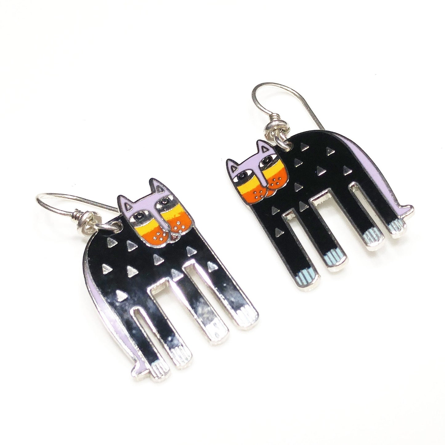 Laurel Burch "Alexander's Animal" Cat Earrings, Gold Plated, 1980s Vintage
