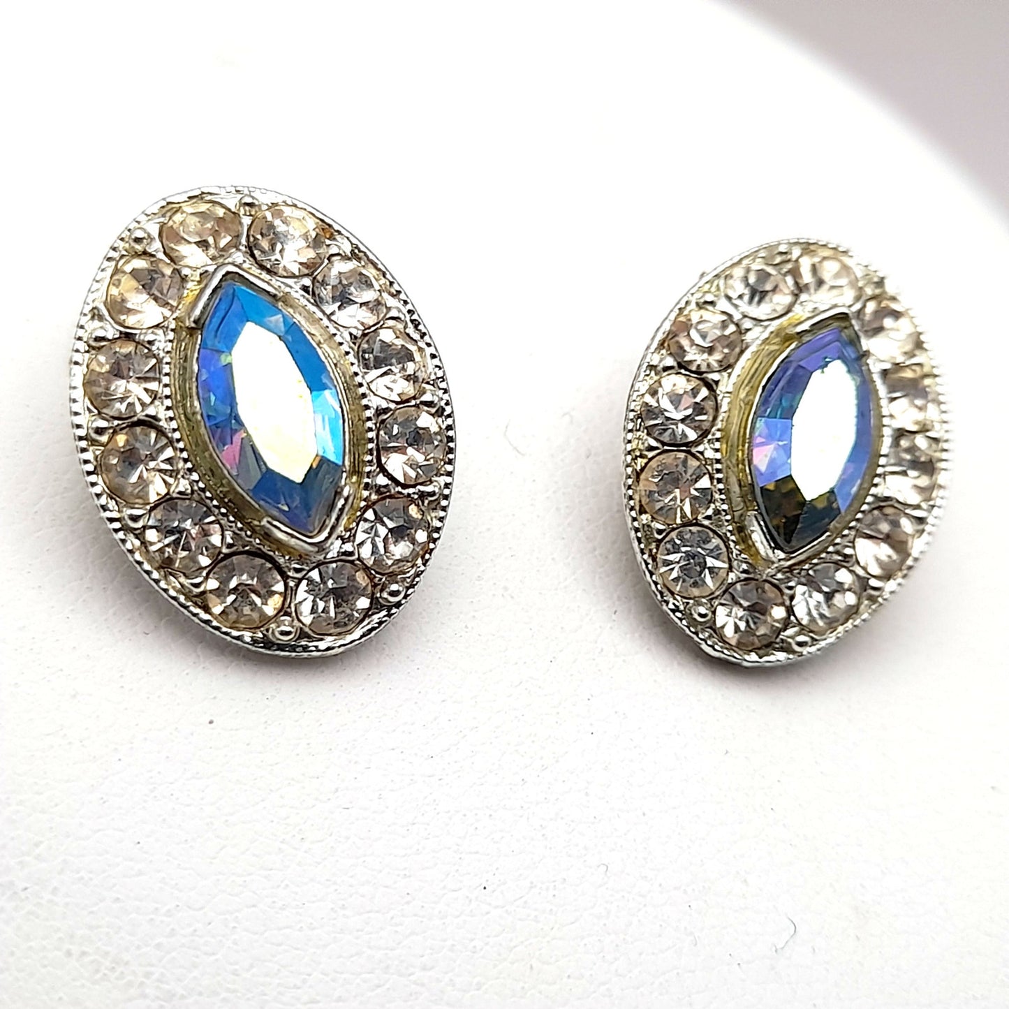Bogoff Blue Rhinestone Rhodium Plated Choker Necklace Clip Earrings Set