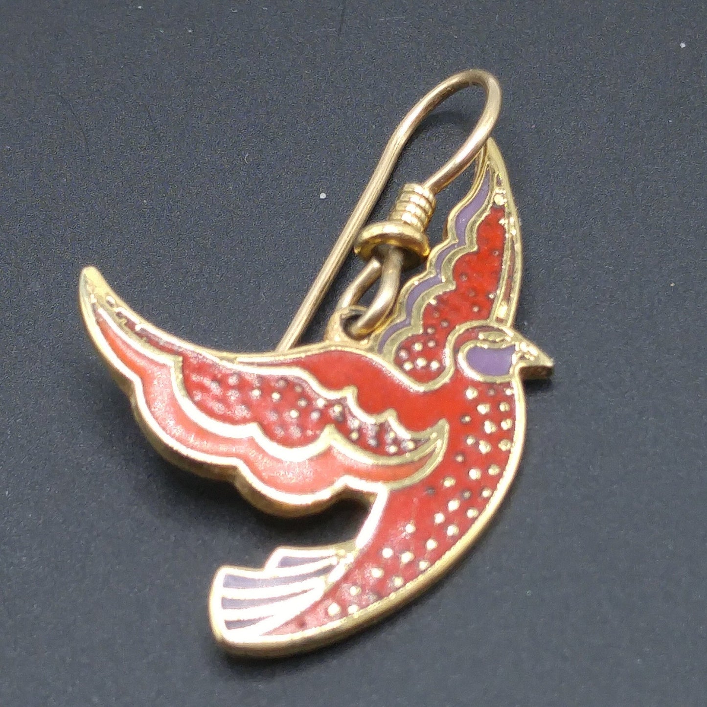 Vintage Laurel Burch "Kris" Red Bird Earrings, Cloisonne Enamel, Gold Plated
