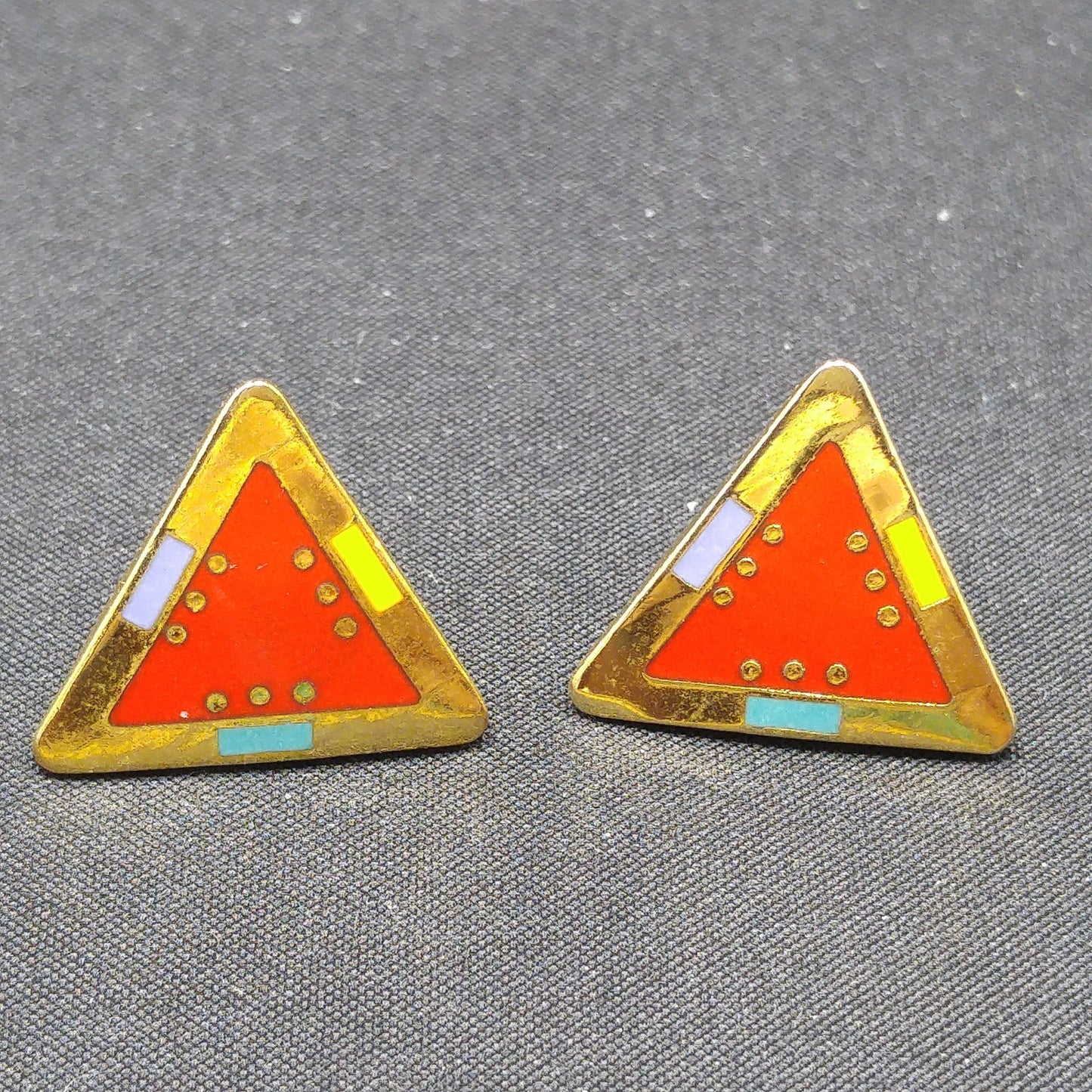 Laurel Burch "For Marie" Geometric Post Earrings, Gold Plated, 1980s Vintage Jewelry