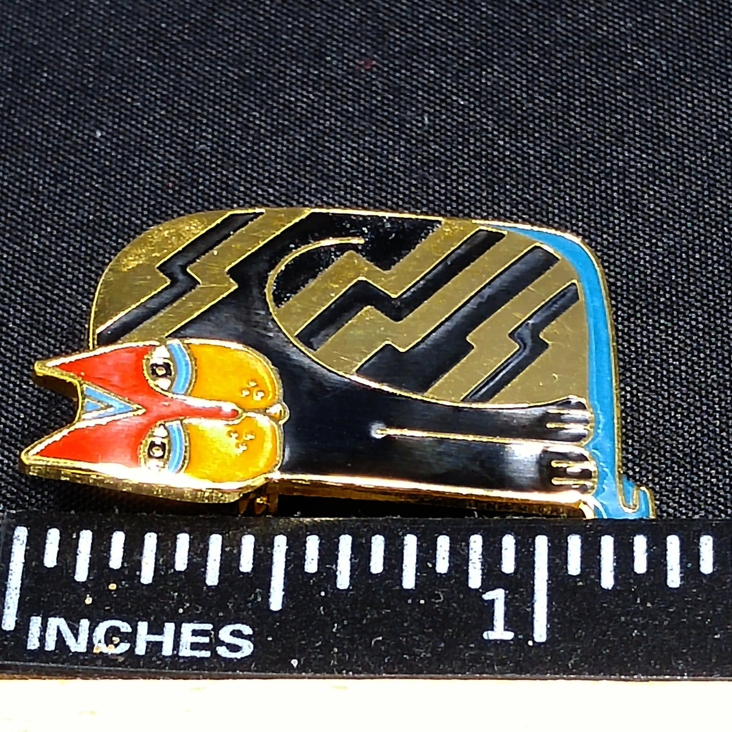 Laurel Burch "Fantasticat" Cat Brooch, Cloisonne Gold Plate, Enamel Pin, 1980s Vintage Jewelry