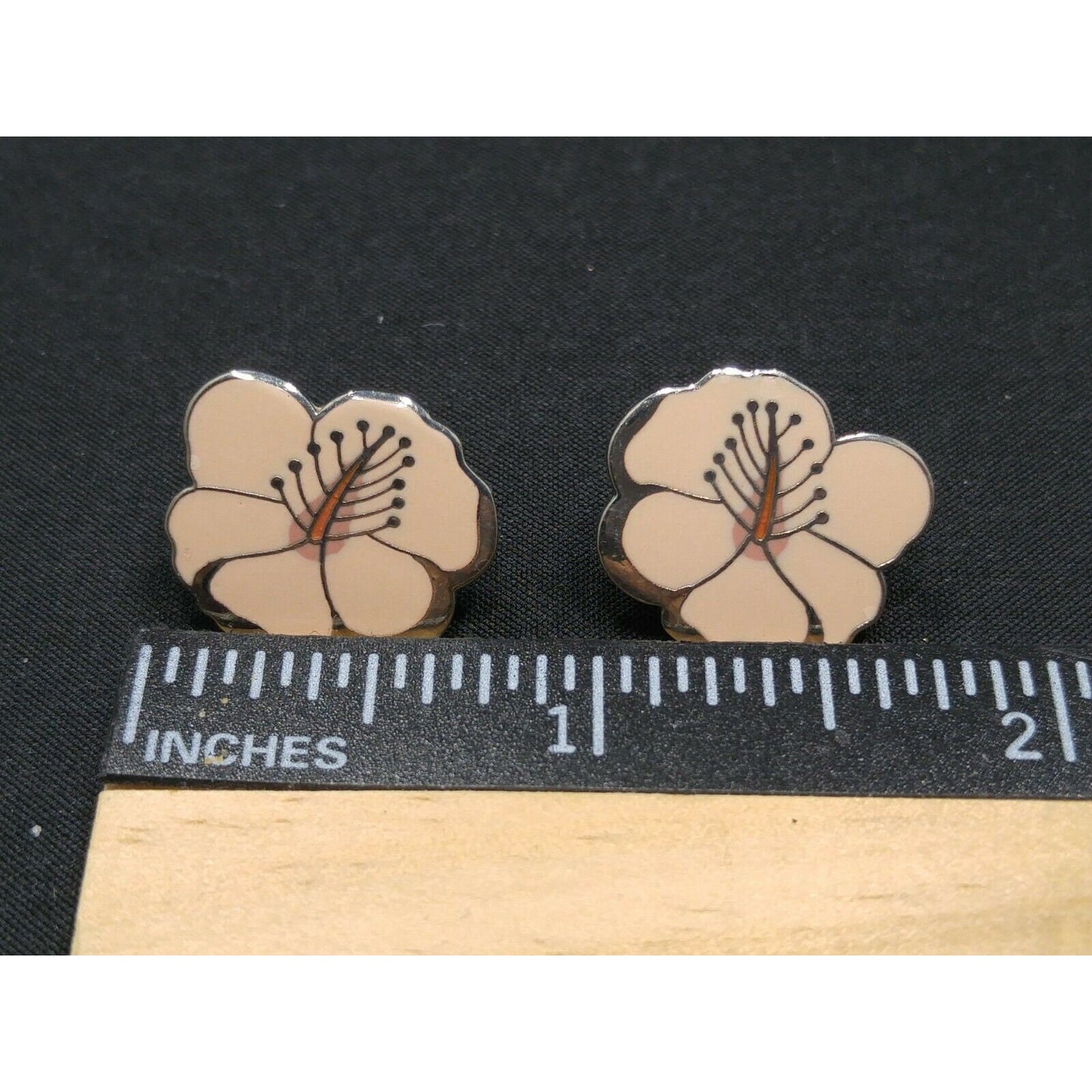 Laurel Burch "Hibiscus" Pink Post Earrings, Rhodium Plated Silver Tone, 1980s