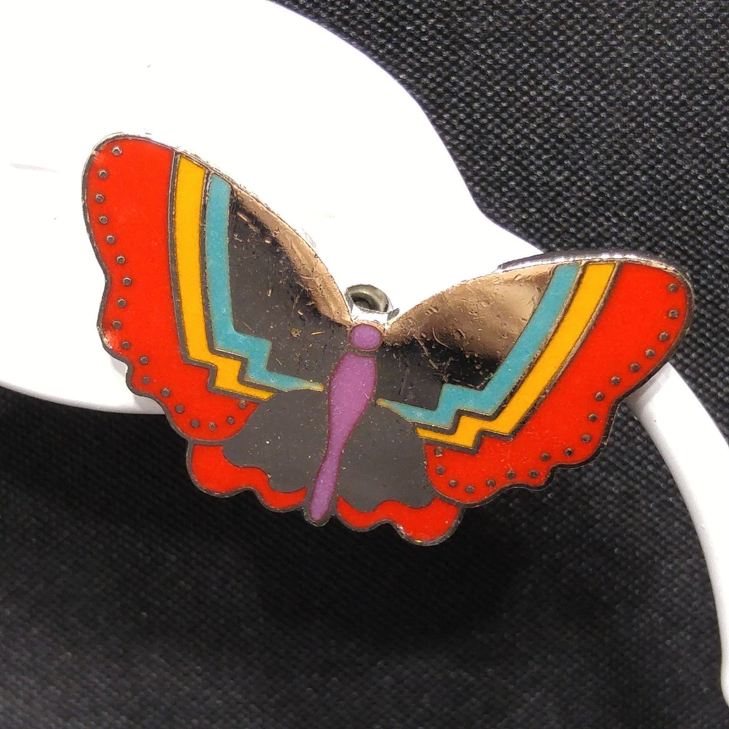 Laurel Burch "Papillon" Post Earrings, Butterfly Cloisonné Enamel, 1980s Vintage