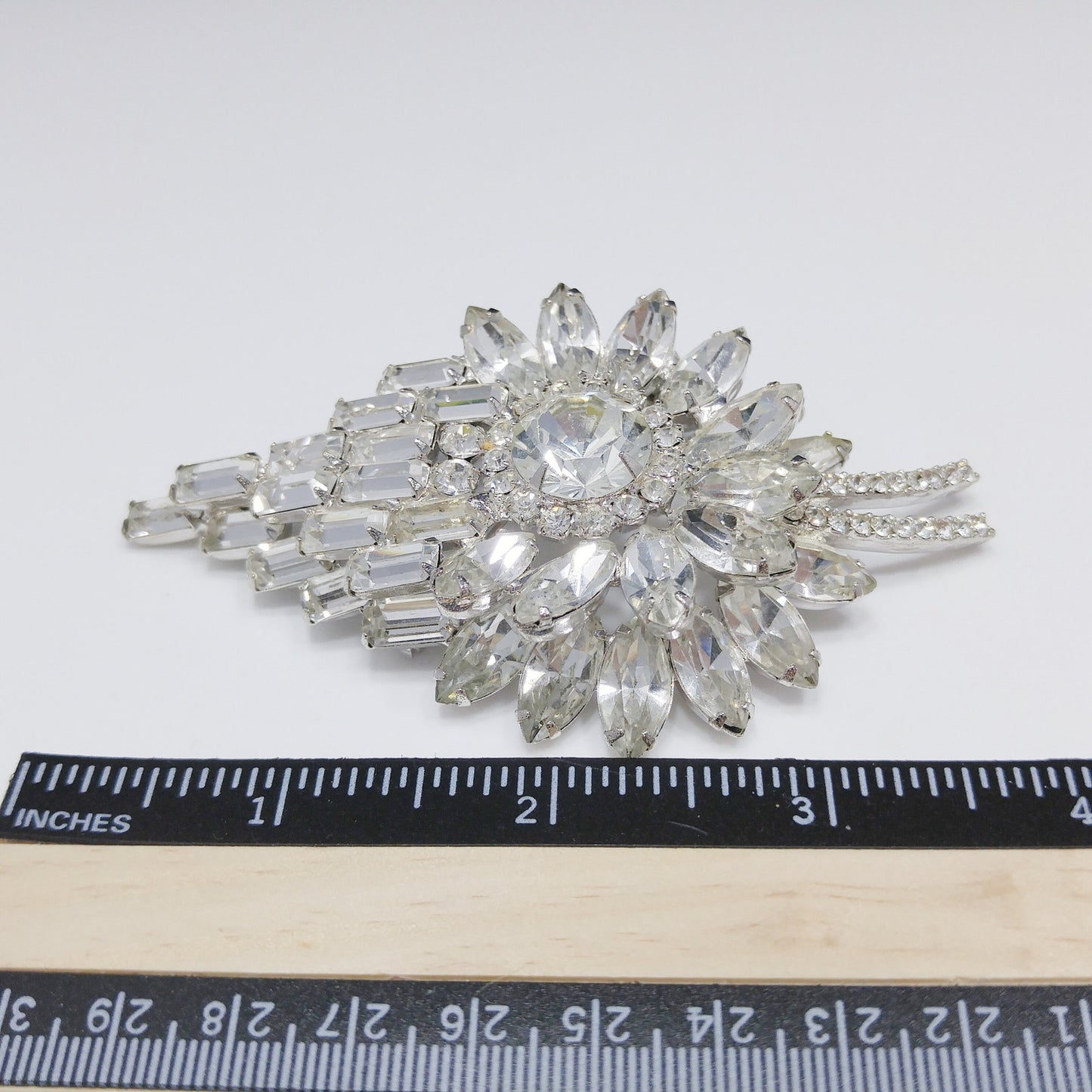 Juliana Heirloom Large Clear Rhinestone Brooch, D & E Jewelry, Rhodium Plated, Wedding