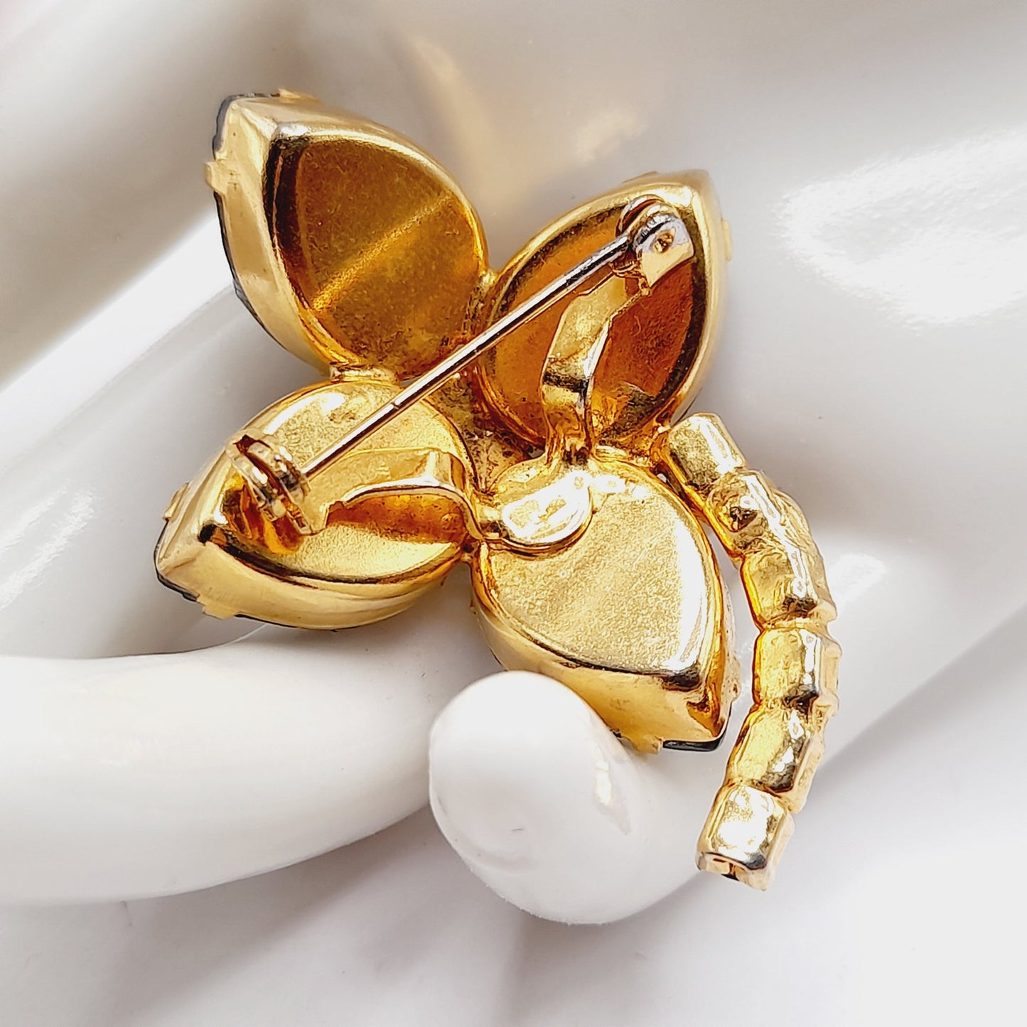 Vintage Purple Glass Leaf Brooch, Gold Plated Floral Pin, Amethyst Rhinestone Accents, 1950s Jewelry, Juliana Style Costume Brooch