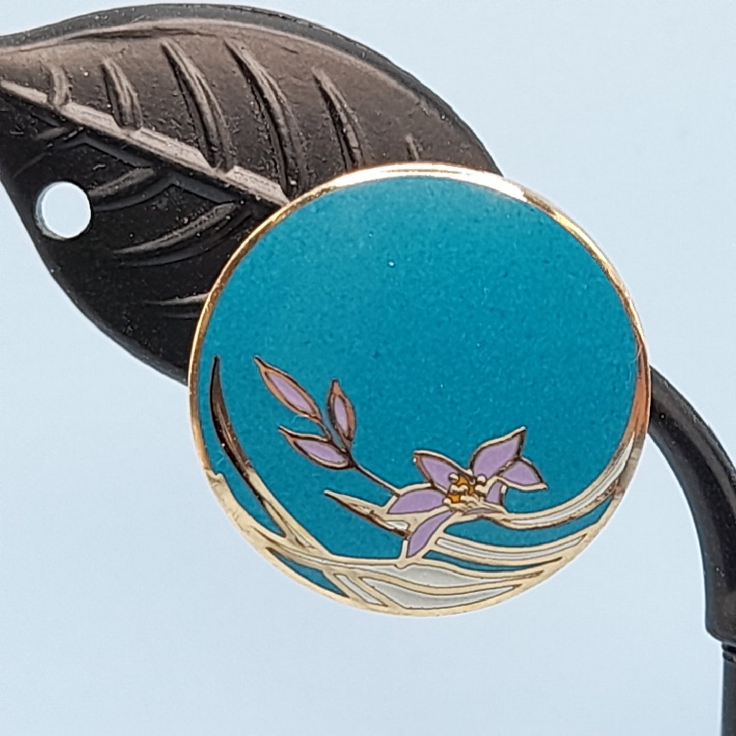 Vintage Laurel Burch Teal Wind Flower Gold Plated Earrings