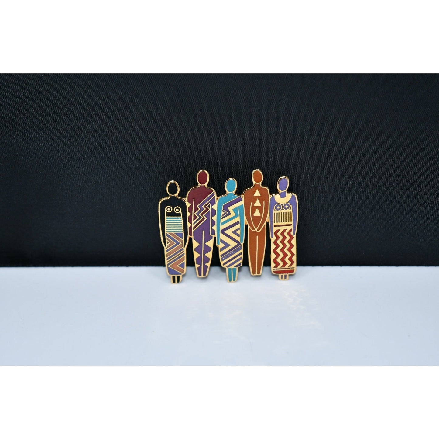 Laurel Burch "Tribe" Five Person Brooch, Gold Plated, 1980s Vintage Jewelry