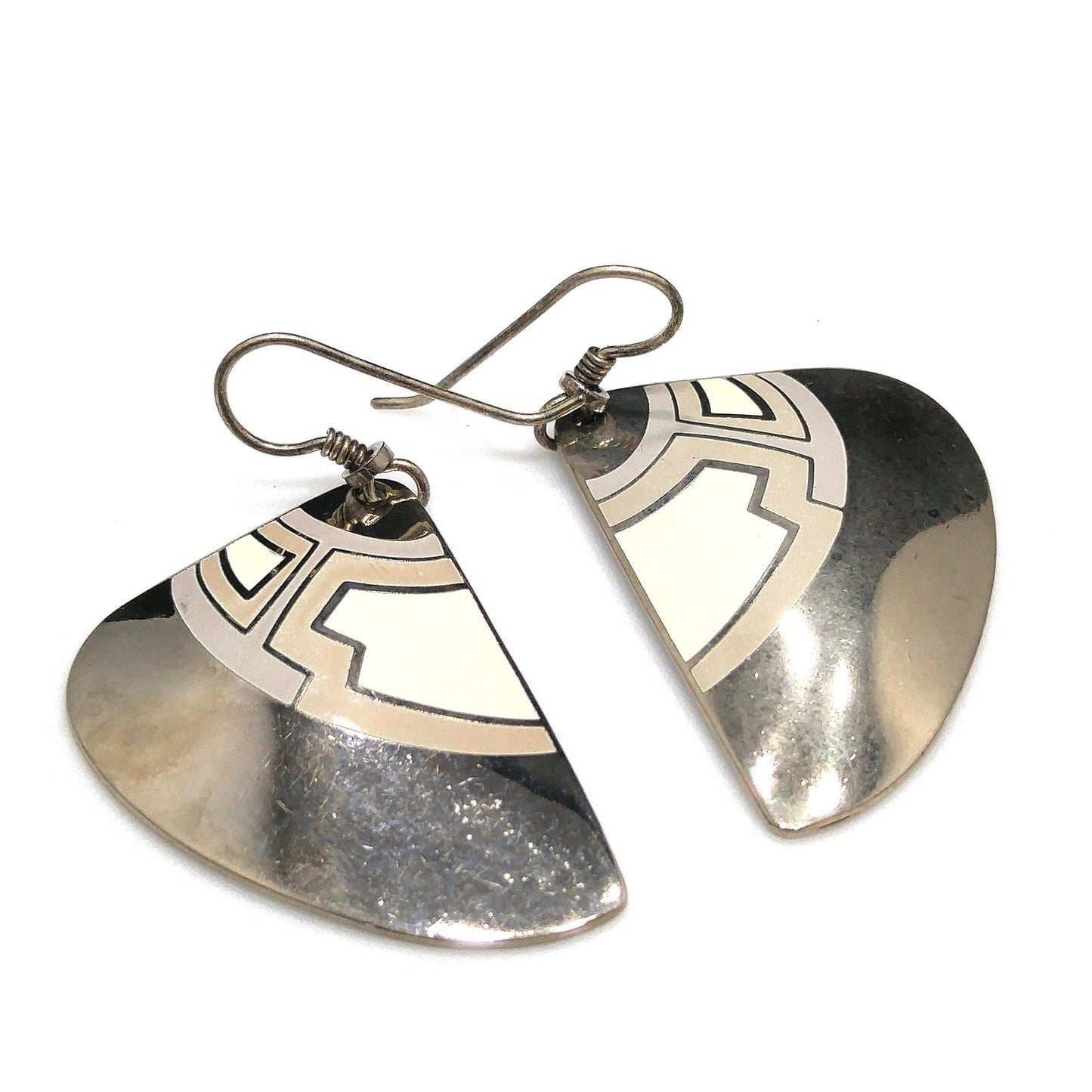 Vintage Laurel Burch Fan Earrings, Rhodium Plated, White Purple Grey Enamel