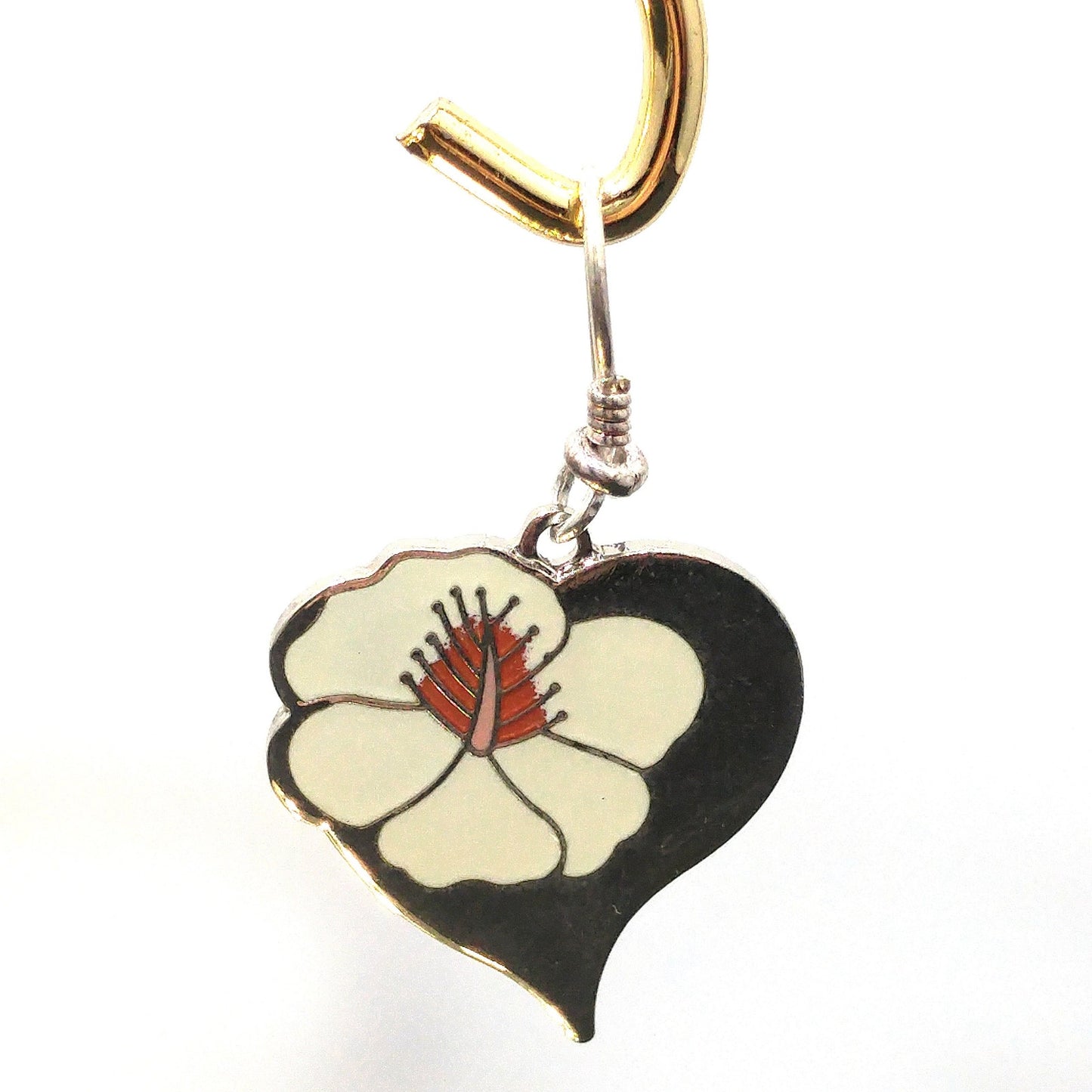 Vintage Laurel Burch "Hibiscus Heart" Earrings, Enamel Rhodium Plated