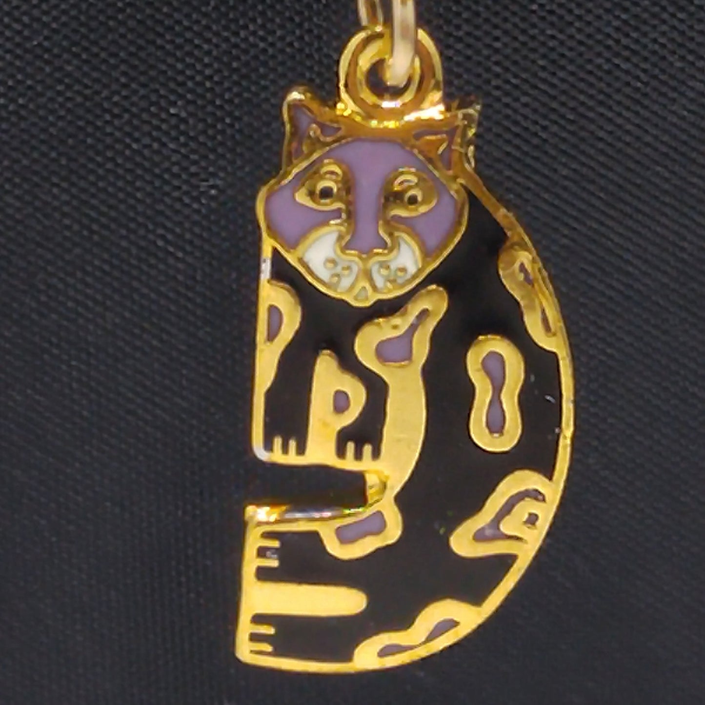 Laurel Burch Baby Snow Leopard Earrings, Cloisonne Black Enamel, Gold Plated, 1980s Vintage Jewelry