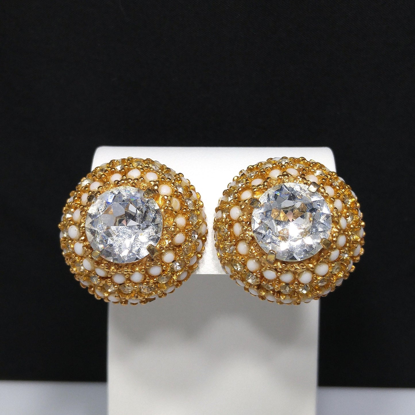 Vintage Hattie Carnegie Large Rhinestone Clip Earrings, Gold Plated, 1960s