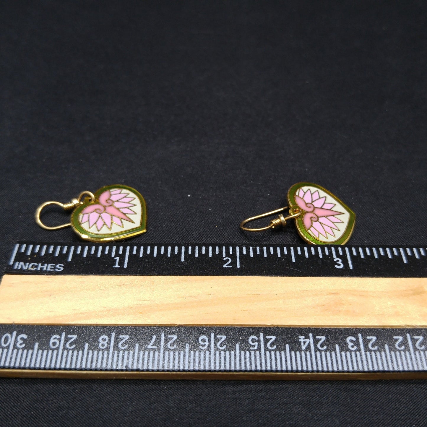 Vintage Laurel Burch Hollyhock Floral Earrings, Gold Plated, Pink Green White