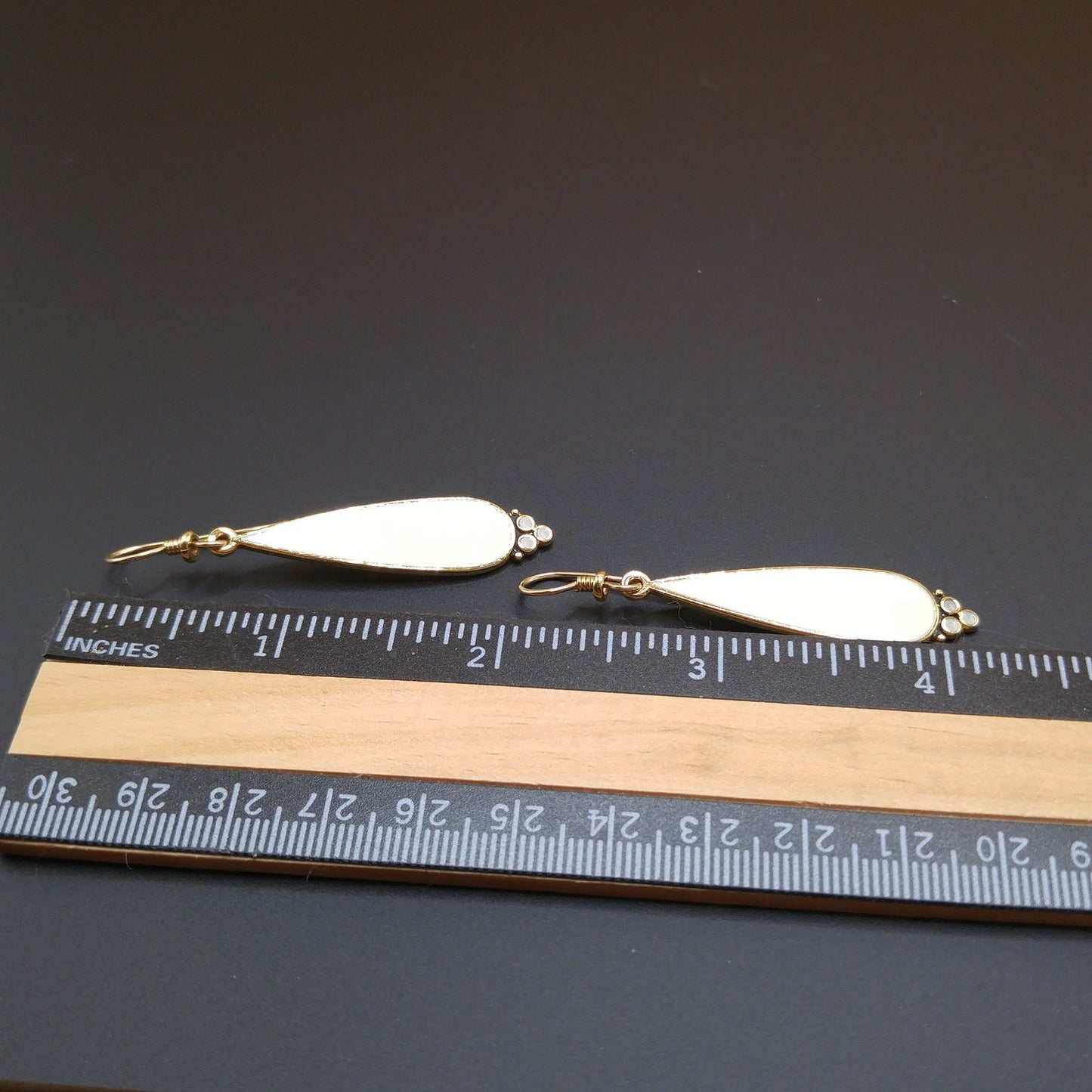 Laurel Burch Cream White Drop Earrings, Gold Plated, 1980s Vintage Jewelry