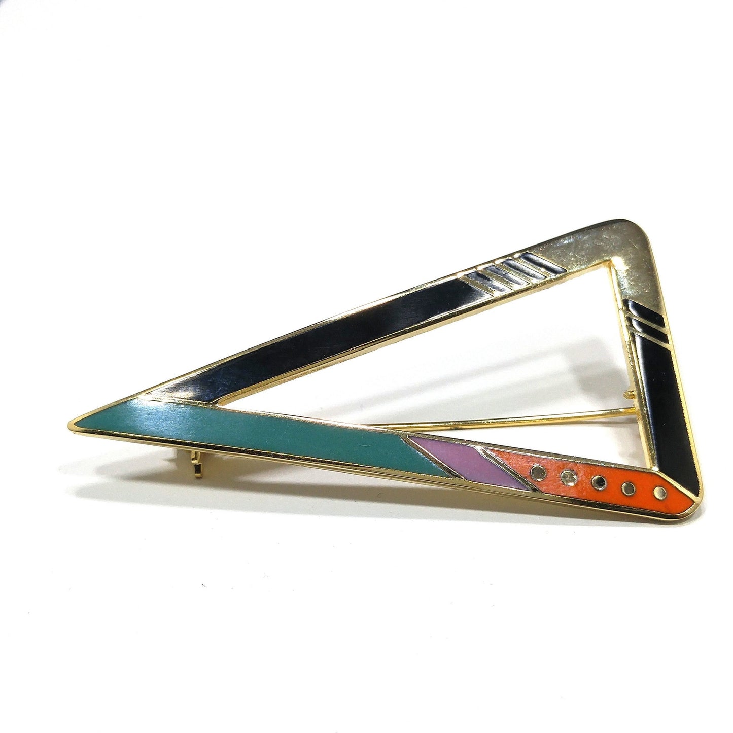 Vintage Laurel Burch "Zemi" Geometric Brooch, Triangle, Gold Plated, 1980s
