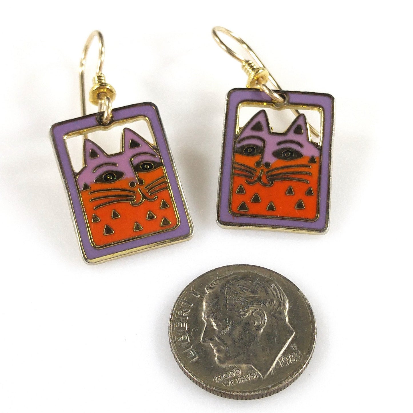 Vintage Laurel Burch "Mallory's Cat" Drop Earrings, Gold Plated