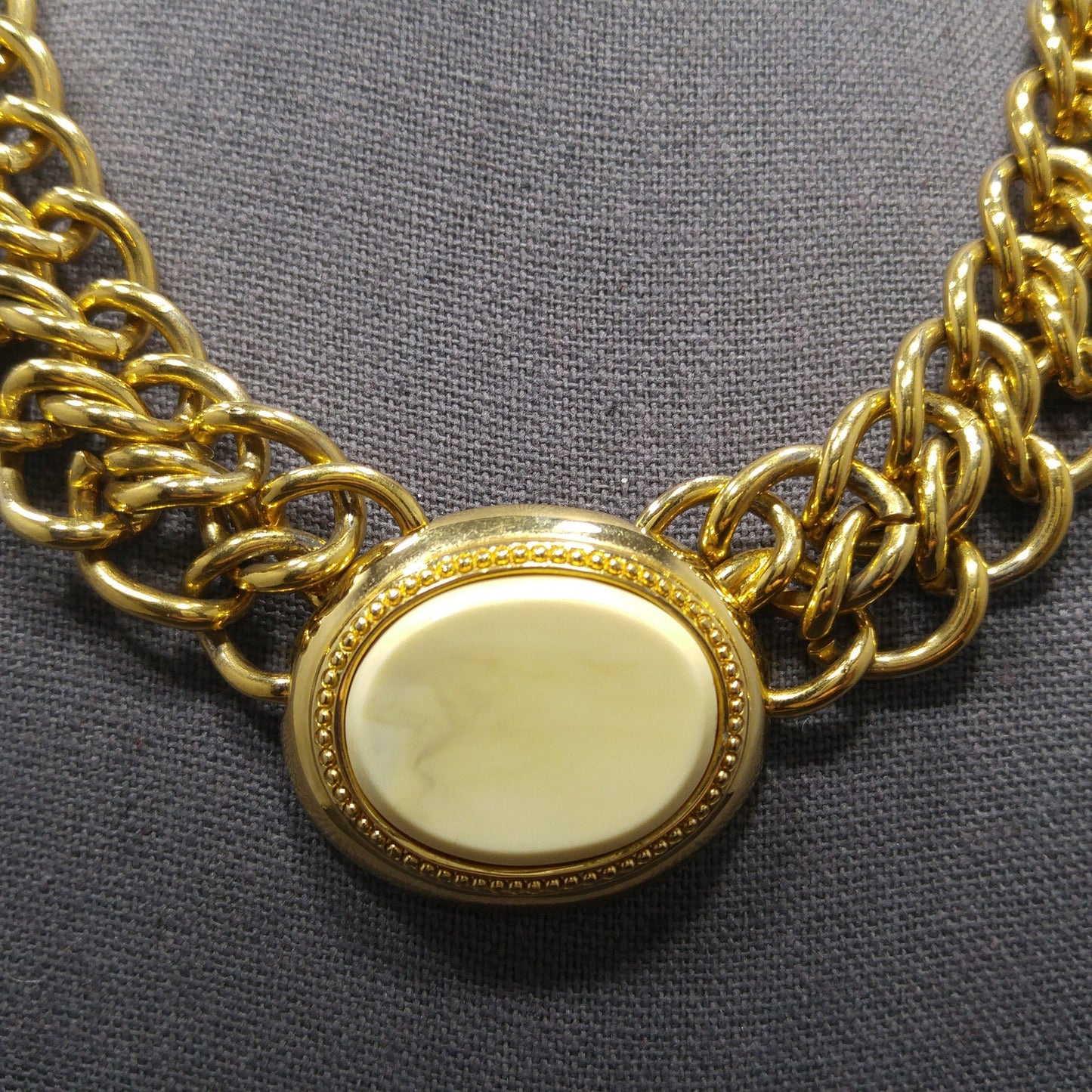 Vintage Monet Necklace, Faux Stone Lucite Pendant, 22K Gold Plated, 18" Length, 1980s Vintage Jewelry