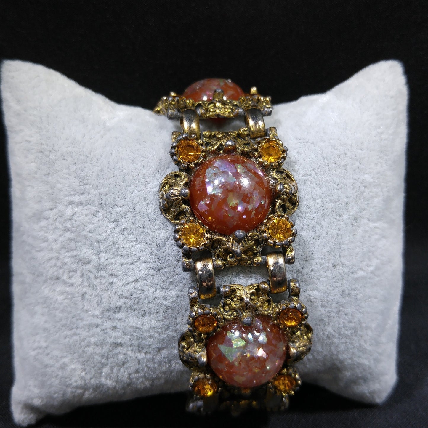 Glitter Lucite Light Topaz Rhinestones Jewelry Set, Necklace Bracelet Clip Earrings, 1950s Vintage Jewelry