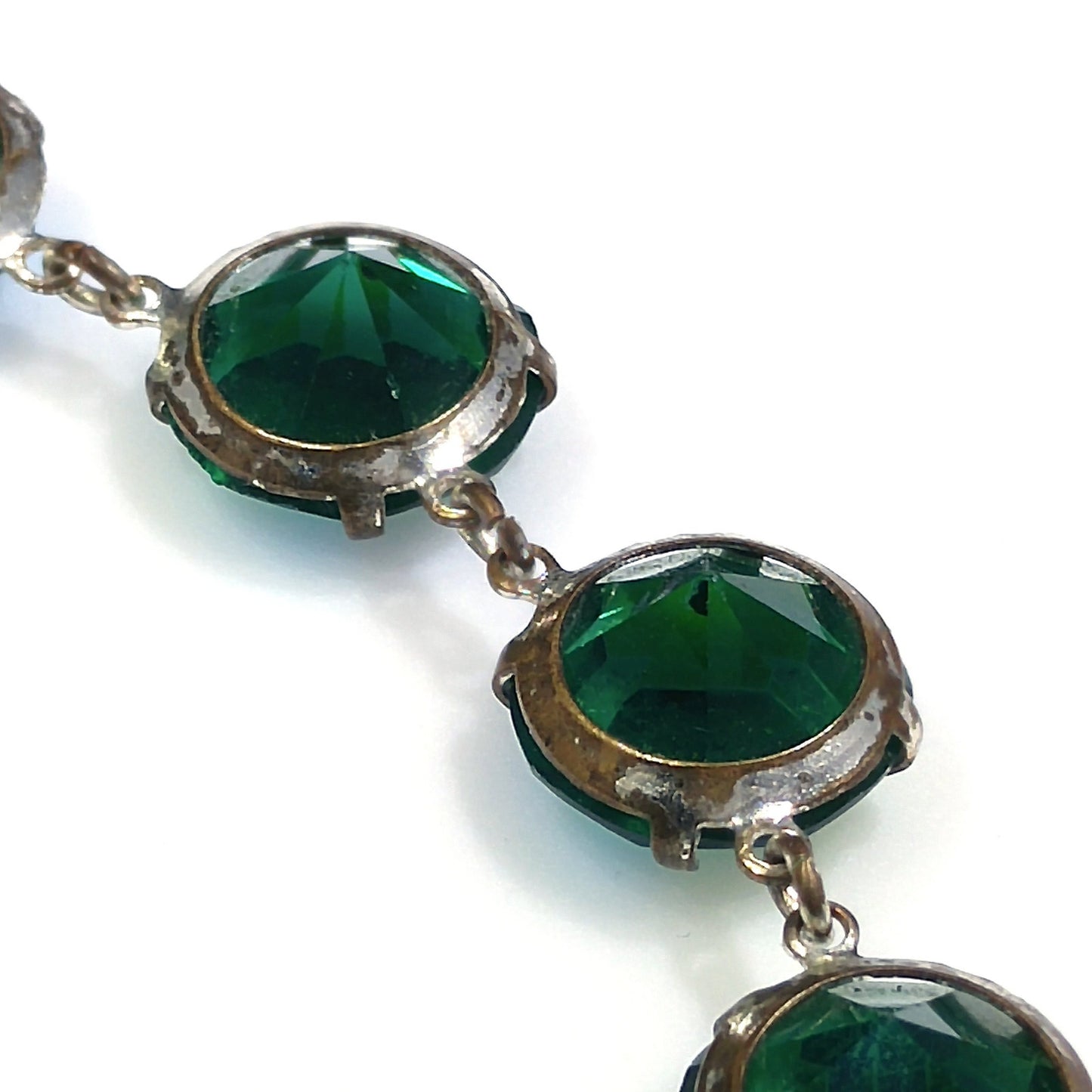 Green Aurora Borealis Crystal Art Deco Rivière Glass Necklace, 20 Inches, 1950s Vintage Jewelry