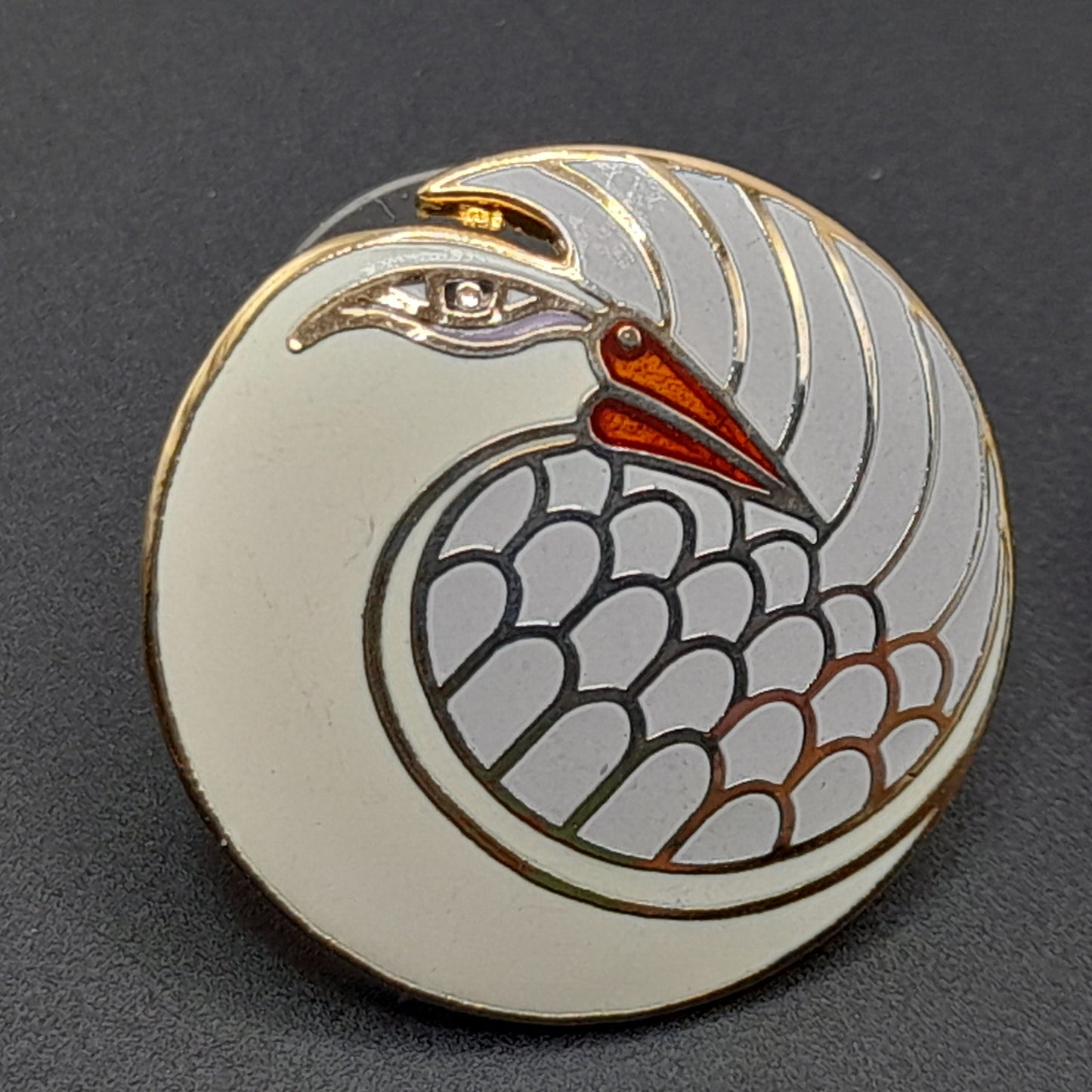 Vintage Laurel Burch Mynah Bird Earrings, Cream Orange Enamel, Gold Plated, 3/4 Inch
