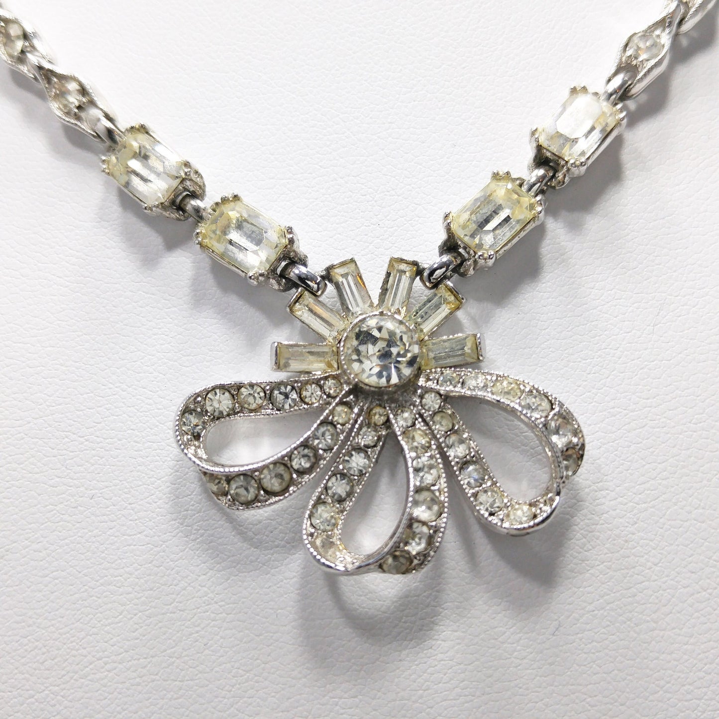 Bogoff Clear Rhinestone Pendant Choker Necklace, Rhodium Plated, 1950s Vintage
