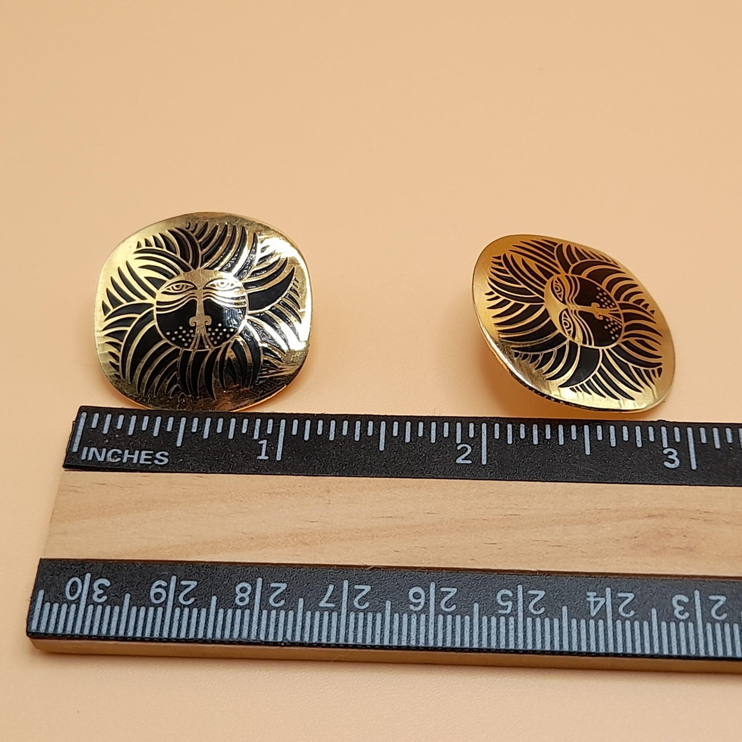 Laurel Burch "Eskimo Lion" Earrings, Black Enamel, Gold Plated, 1980s Vintage