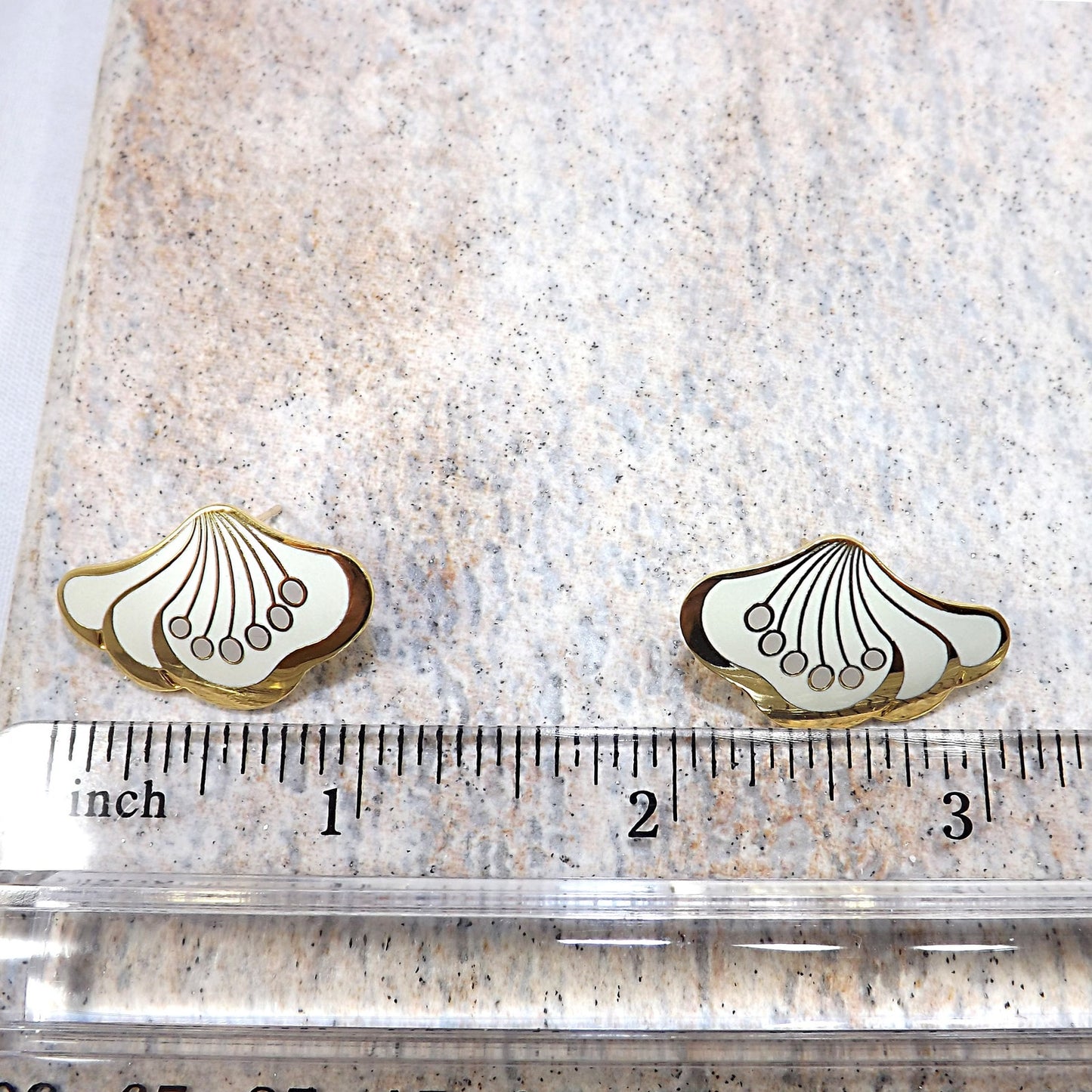 Laurel Burch "Le Fleur" Gold & White Post Earrings, Gold Plated, 1980s Vintage