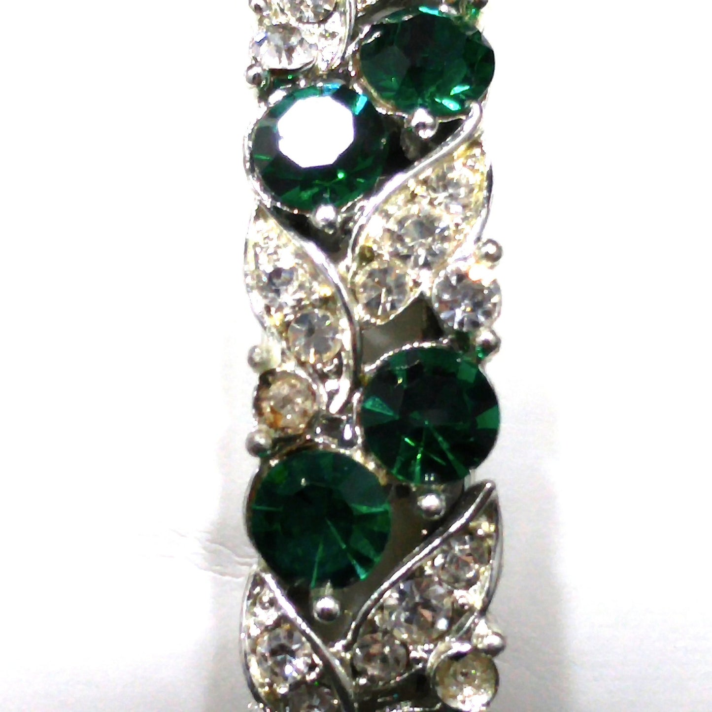 Lisner Emerald Green Rhinestone Hinged Bracelet, Rhodium Plated, 1960s Vintage Jewelry