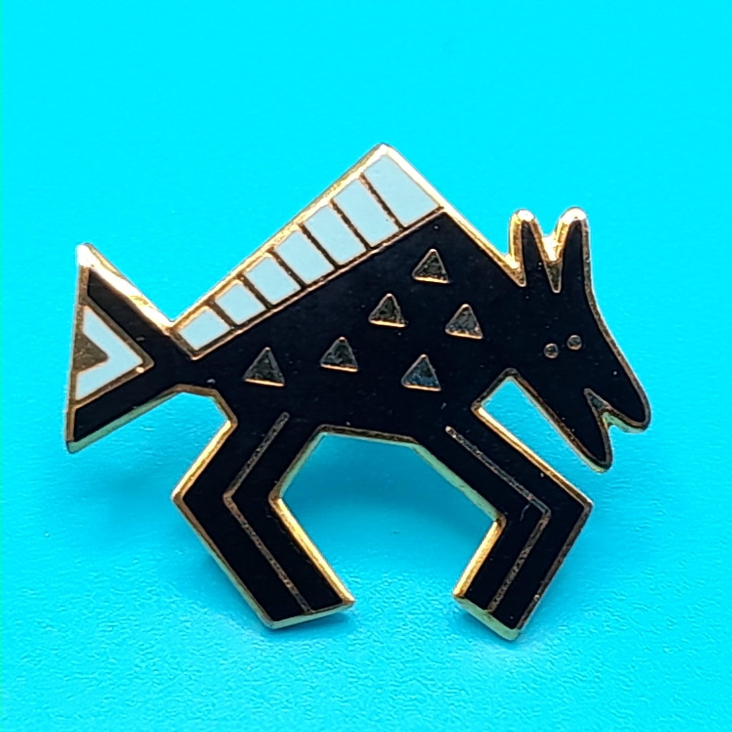 Vintage Laurel Burch "Bison" Post Earrings, Black Blue Enamel, Gold Plated