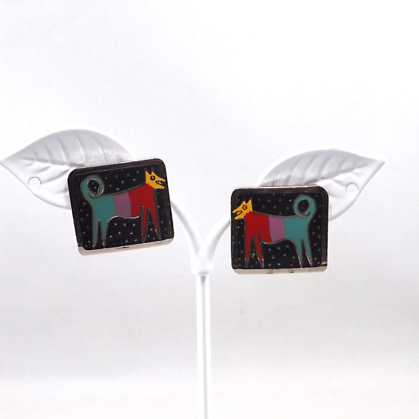 Vintage Laurel Burch "Night Dog" Post Earrings, 1980s Vintage Jewelry