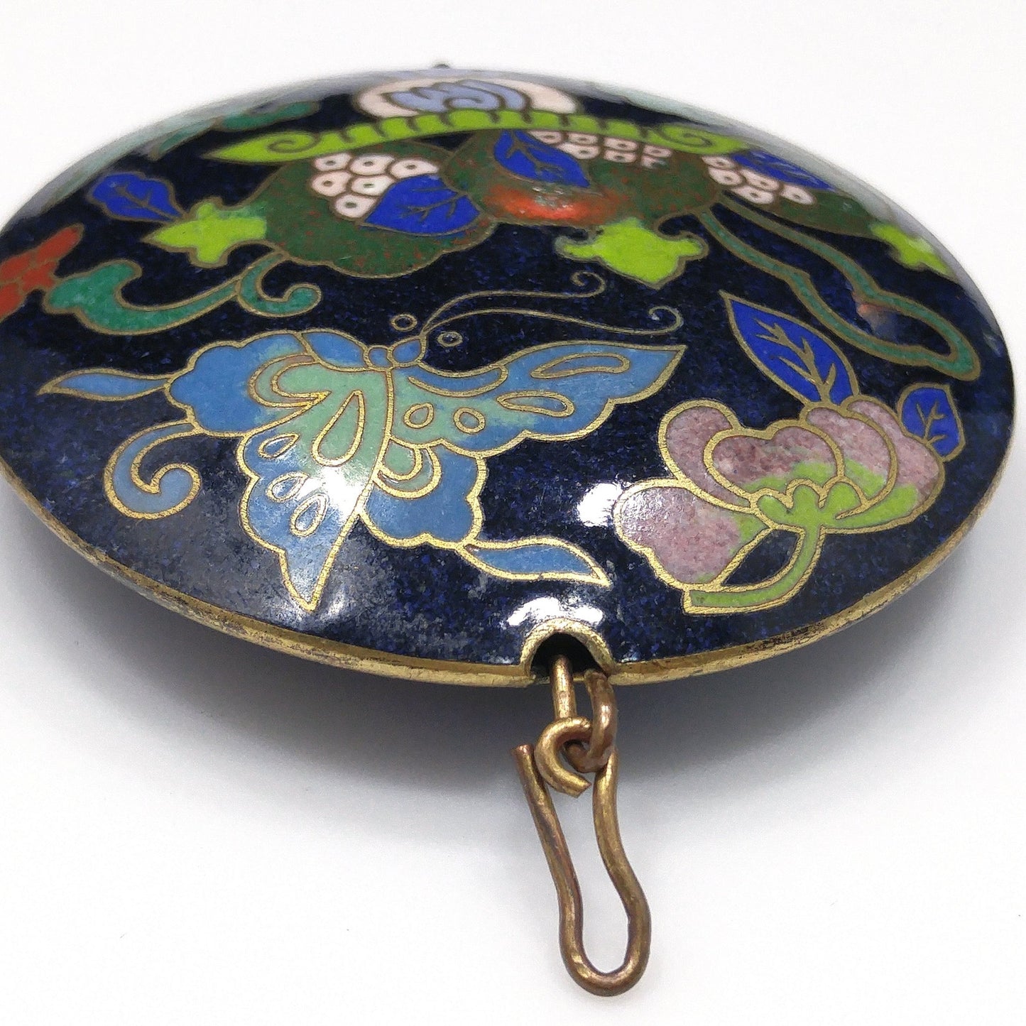 Vintage Cloisonné Double Sided Large Pendant, Blue Enamel Butterfly, 1960s Vintage Jewelry