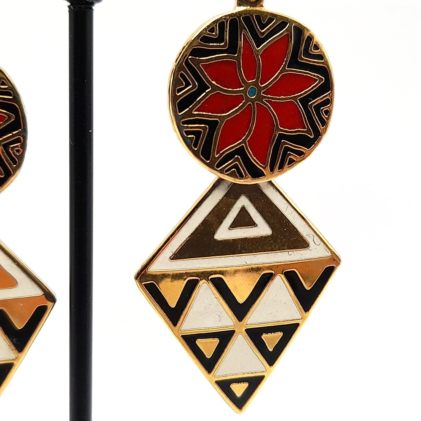Laurel Burch "Gypsy Spirit 1993" Long Earrings, Gold Plated, GF Ear Wires, 1990s Vintage Jewelry