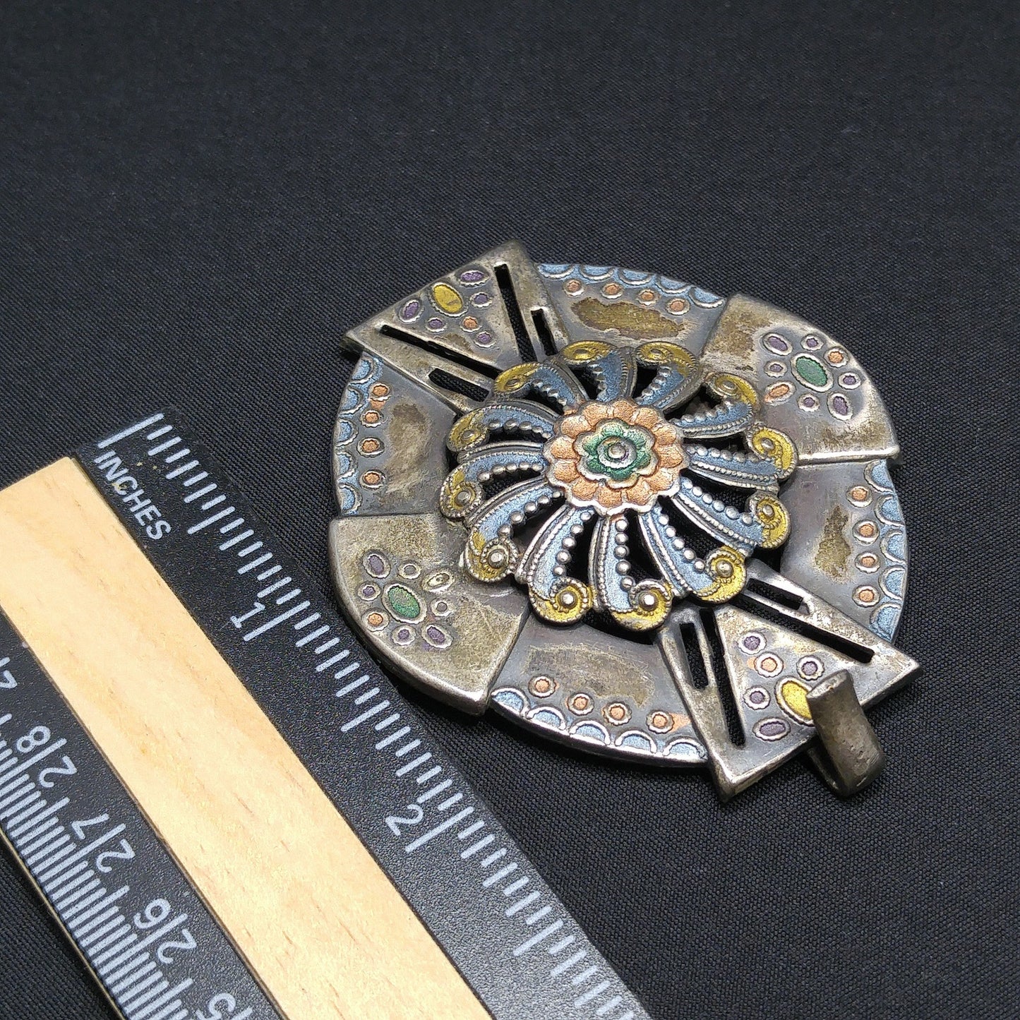 Vintage Enamel Ladies Belt Buckle, Enamel on Brass, 1930s Vintage Accessory