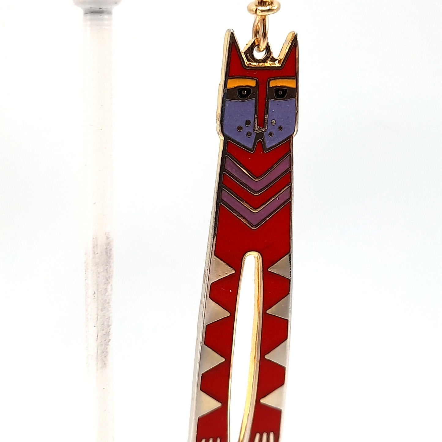 Laurel Burch Red Nubian Cat Earrings, Gold Plated, Tall Red Enamel Cats, 1980s Vintage Jewelry