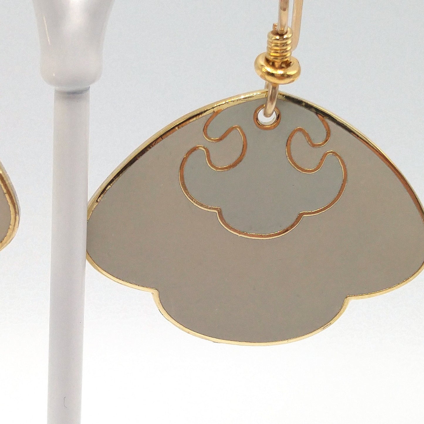 Vintage Laurel Burch Beige Enamel Drop Earrings, Gold Plated