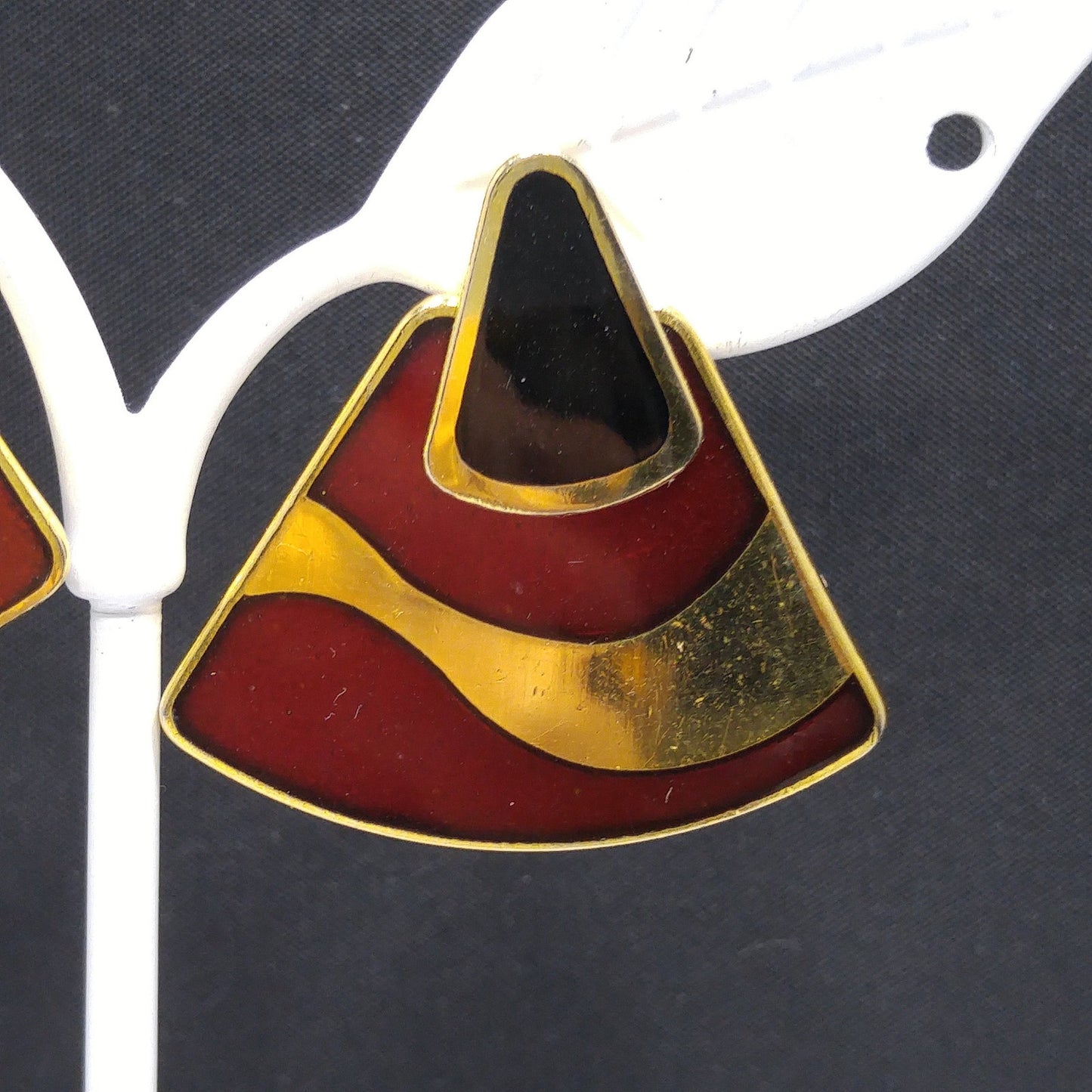 Laurel Burch Black Red 2 in 1 Earrings, Gold Plated, 1980s Vintage Jewelry