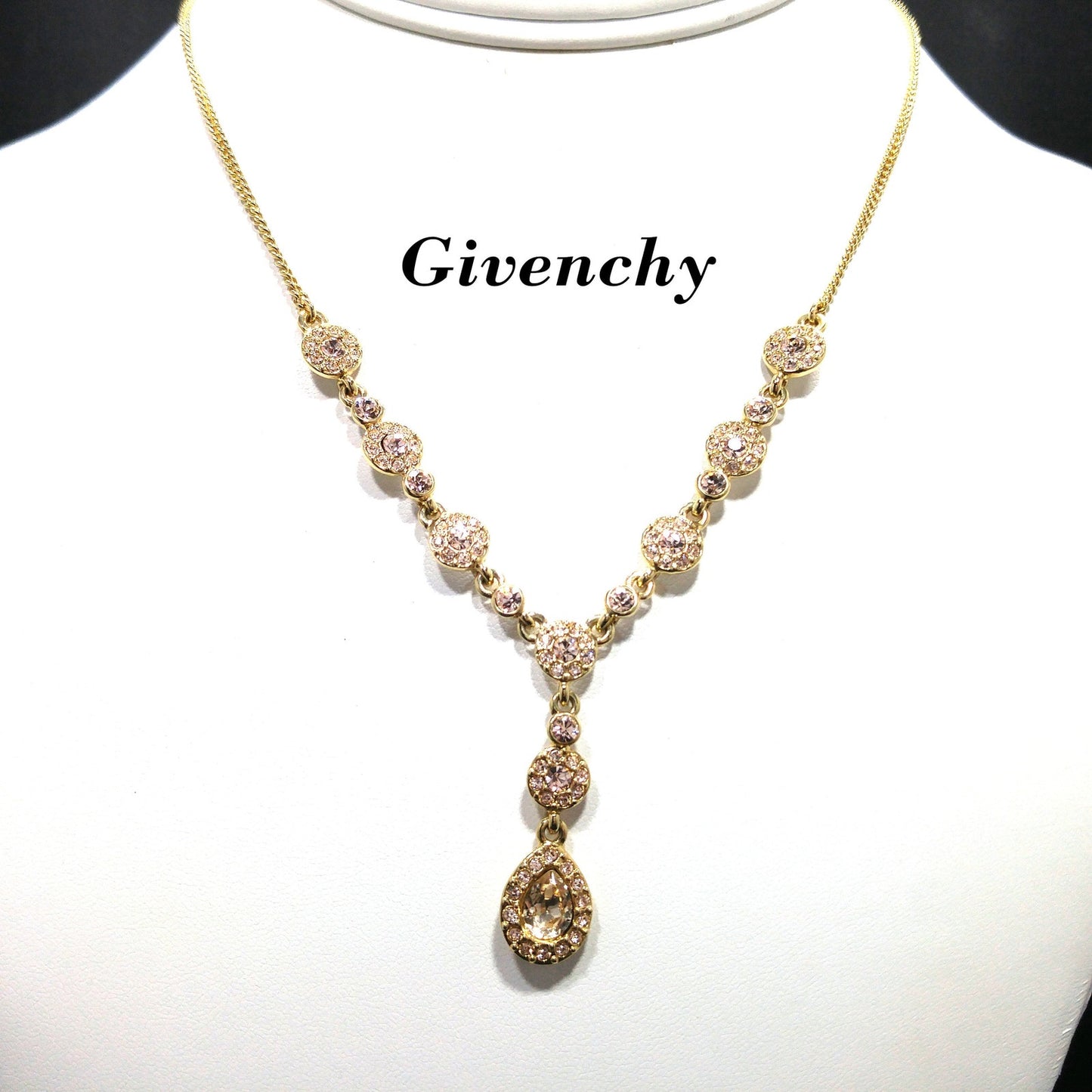 Vintage Givenchy Necklace – Champagne Rhinestone Drop, Adjustable, 1990s