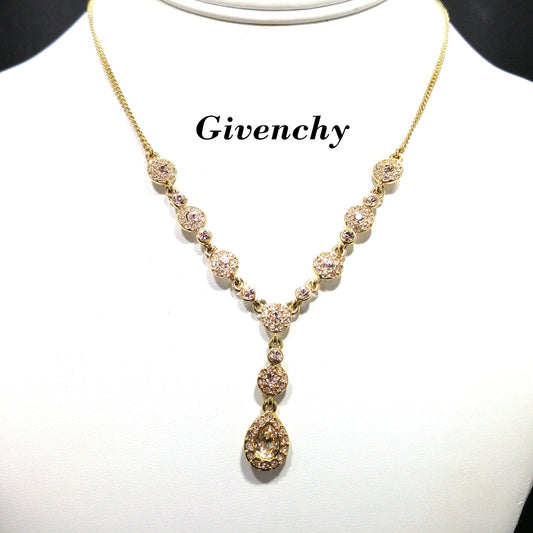 Vintage Givenchy Necklace – Champagne Rhinestone Drop, Adjustable, 1990s