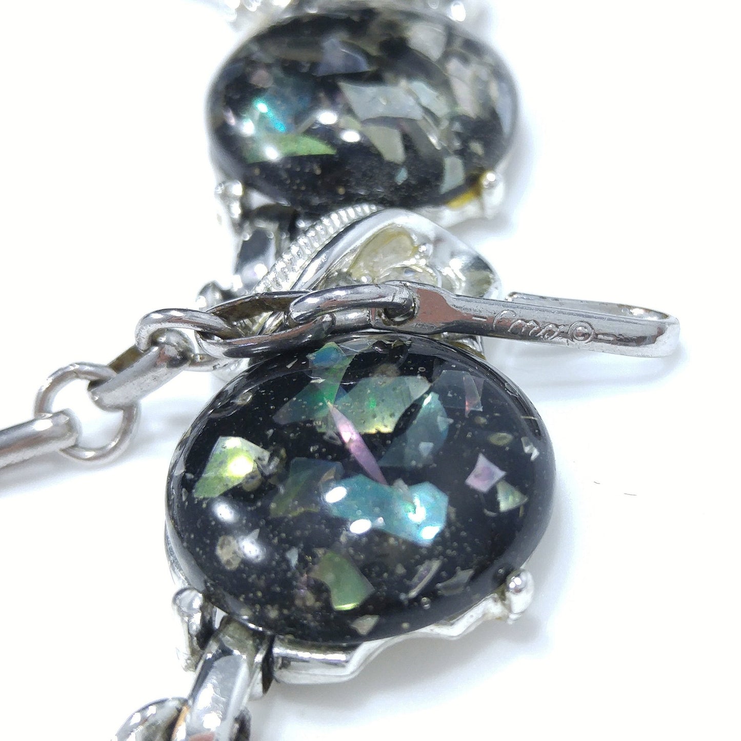 Coro Lucite Confetti Necklace, Gray Lucite & Silver Tone, 1950s Vintage Jewelry