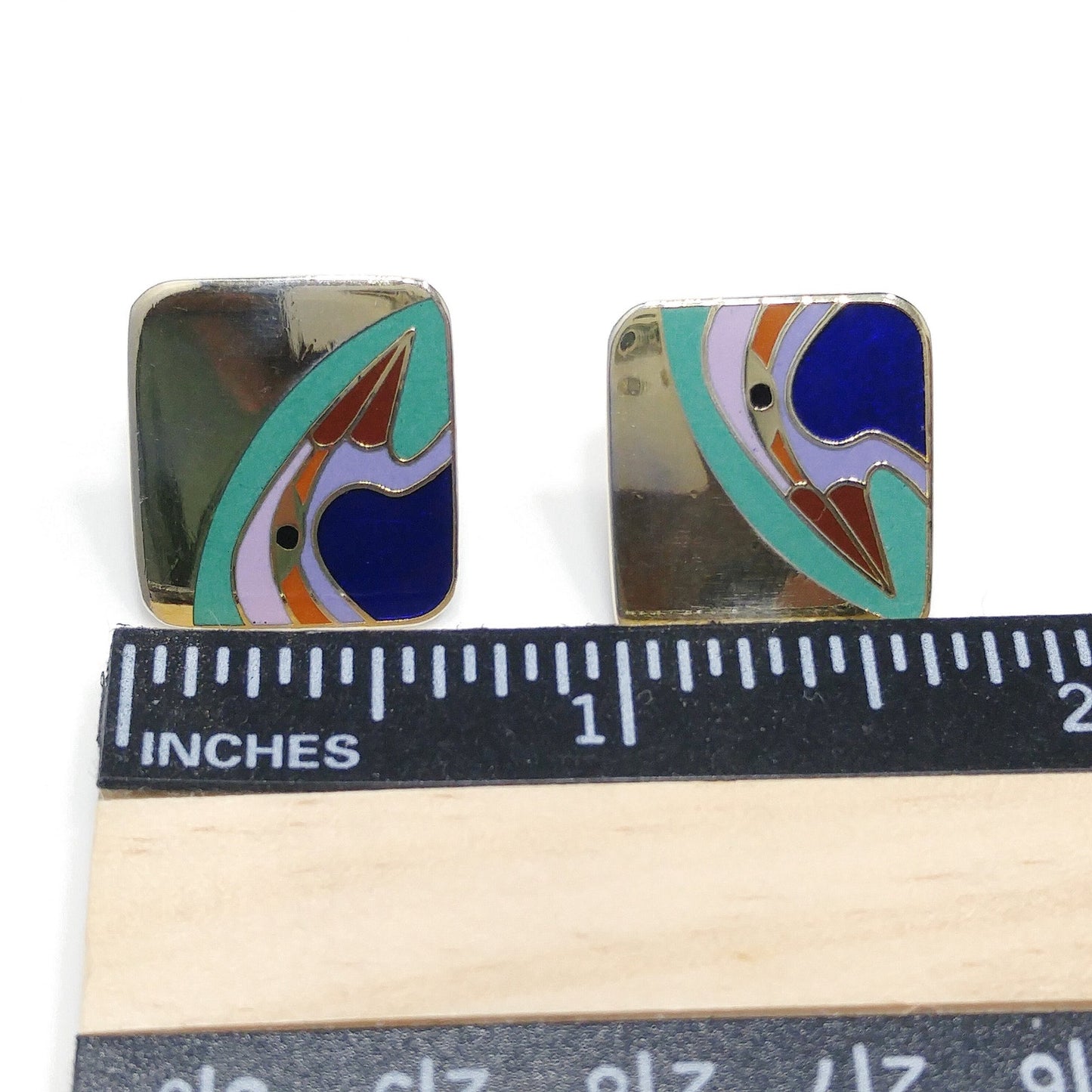 Laurel Burch Bird Post Earrings, Cloisonné Gold Plated, Enamel, 1980s Vintage